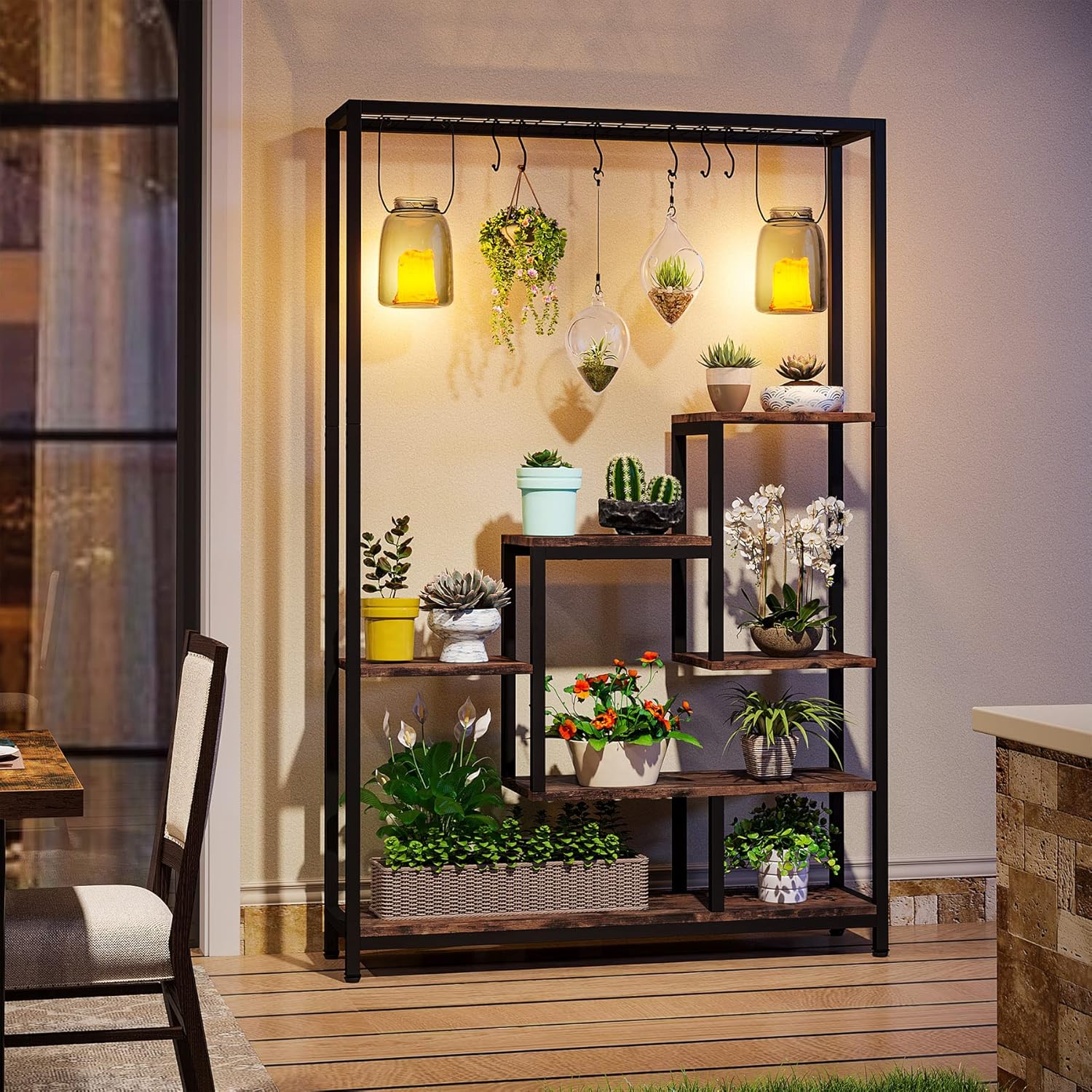 Tribesigns Support pour plantes d'intérieur à 5 niveaux - Grande étagère en métal de 180,1 cm avec 10 crochets de suspension en S - Multifonction - 5