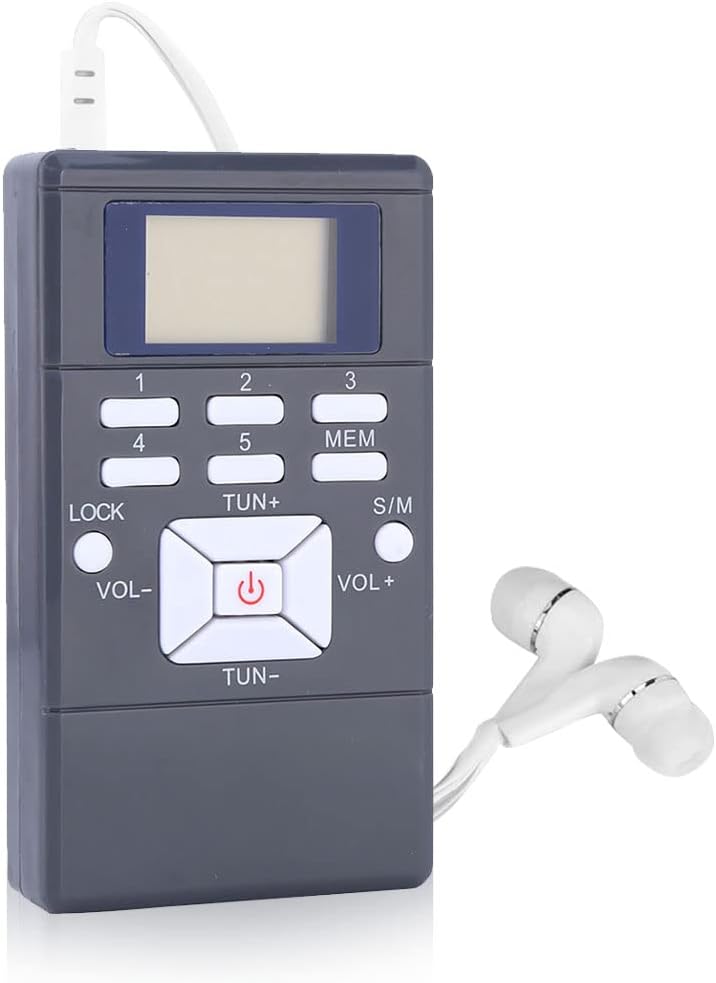 Miniaturowe, przenośne cyfrowe radio FM z ekranem LCD, strojeniem automatycznym/ręcznym, słuchawkami dousznymi 3,5 mm (szare)