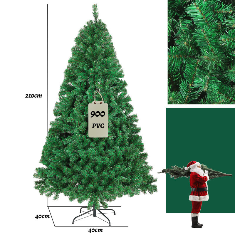 Sapin De Noël Artificiel En PVC, 210cm Avec 900 Branches Support En Metal Vert 97211021