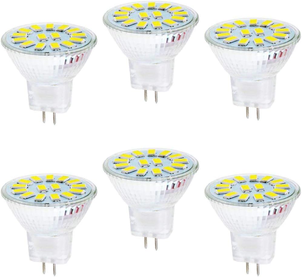 Żarówki LED MR11, 6 sztuk w opakowaniu, dioda LED 5 W, mogą zastąpić żarówki halogenowe 40 W, gniazdo GU4 z podwójnym bolcem, 6500 K, AC/DC 12 V.
