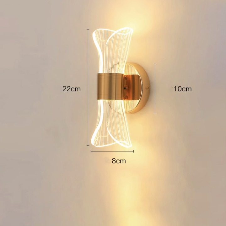 Kreatywna lampa LED na zagłówek, trójkolorowe światło, złota podstawa, 22*8 cm, akrylowy klosz. - 5