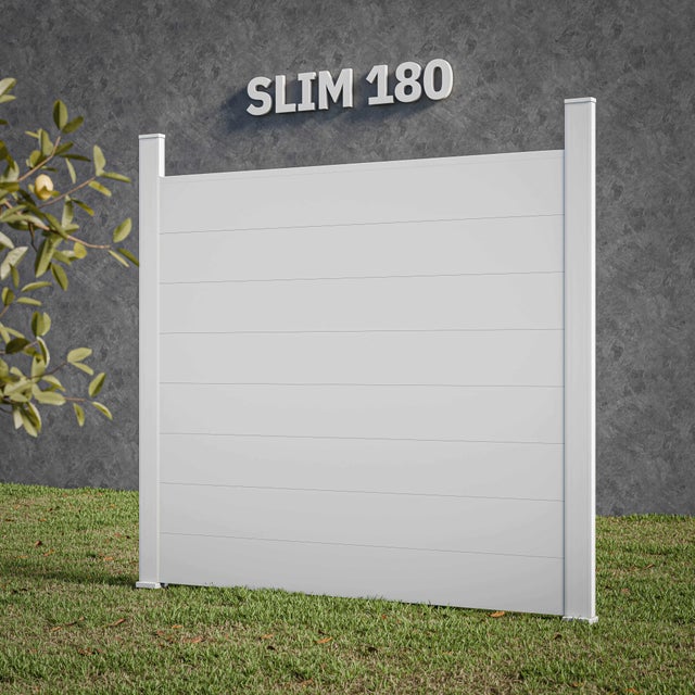 Kit Clôture SLIM PVC Blanc H. 180 cm - 8 Soubassements - 11,10 m