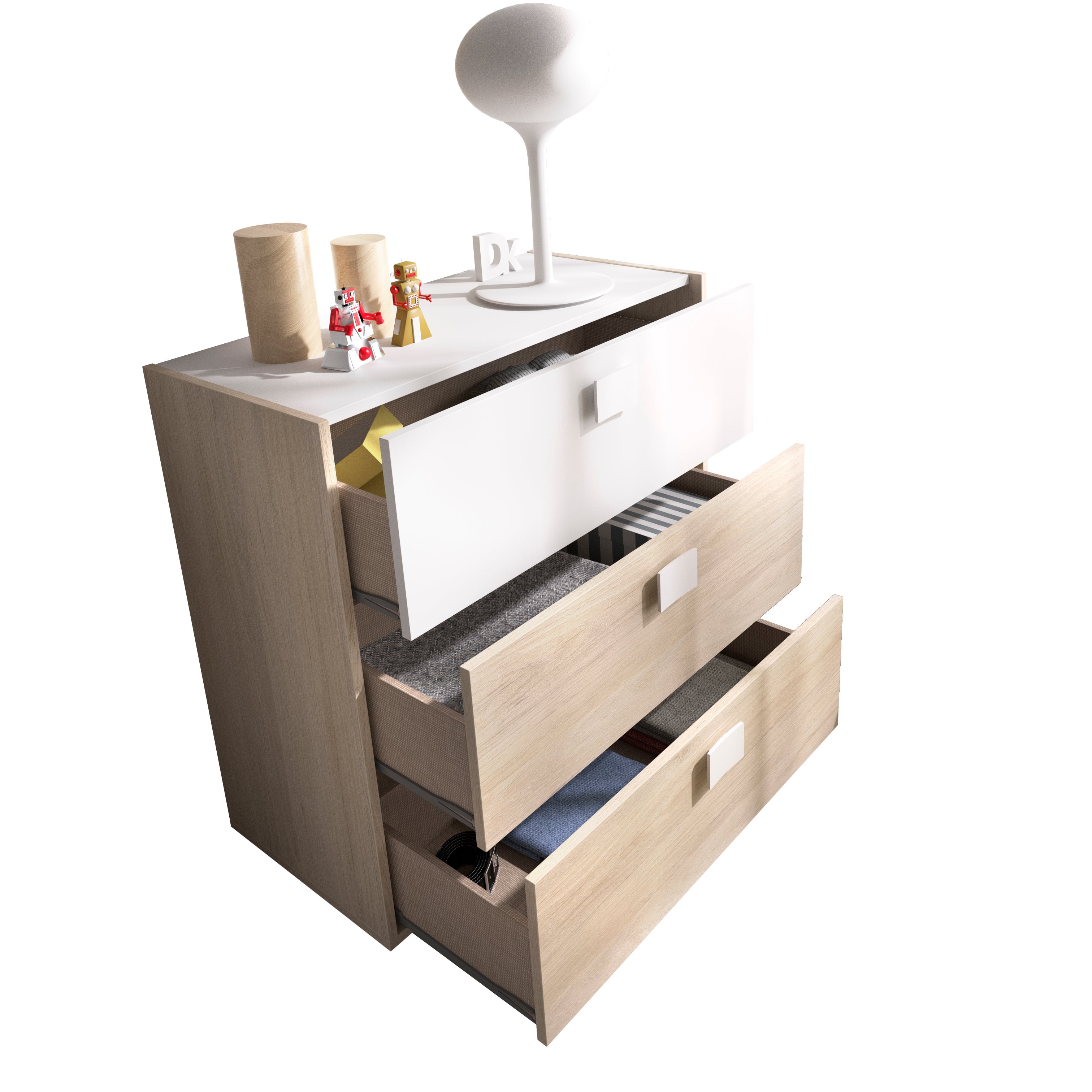 Cómoda Dina com 3 gavetas - Natural e Branco 81 A X 80 AN X 43 P - 7