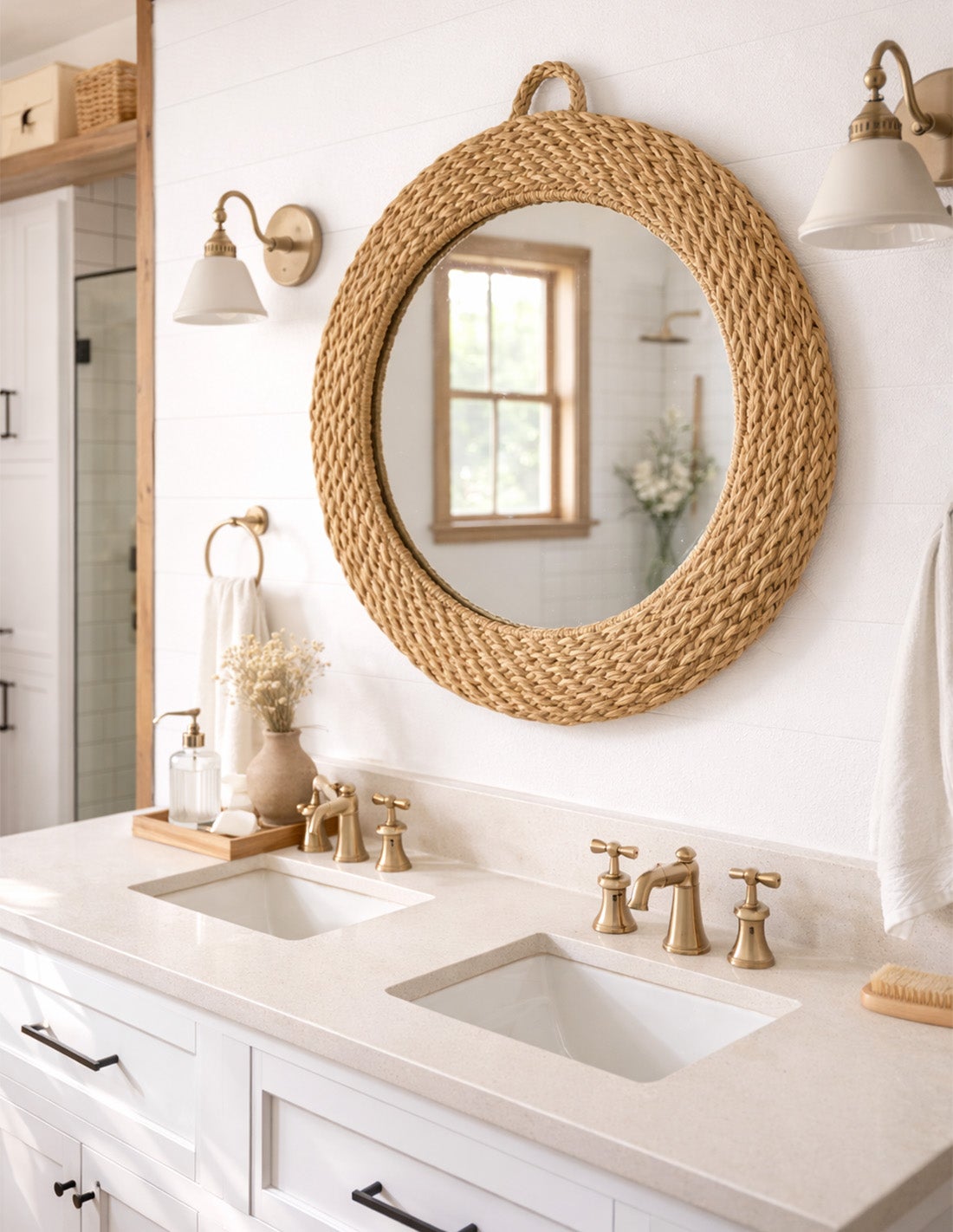 Espelho Decorativo de Parede Esparto com Fibras Naturais – Espelho Redondo Vintage | Pequeno (sem franjas) - 5