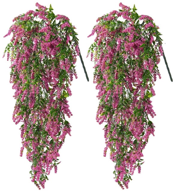 (Rosa) 2 pezzi Fiori artificiali pendenti in plastica effetto rattan - Foglie decorative di edera finta per uso interno ed esterno,