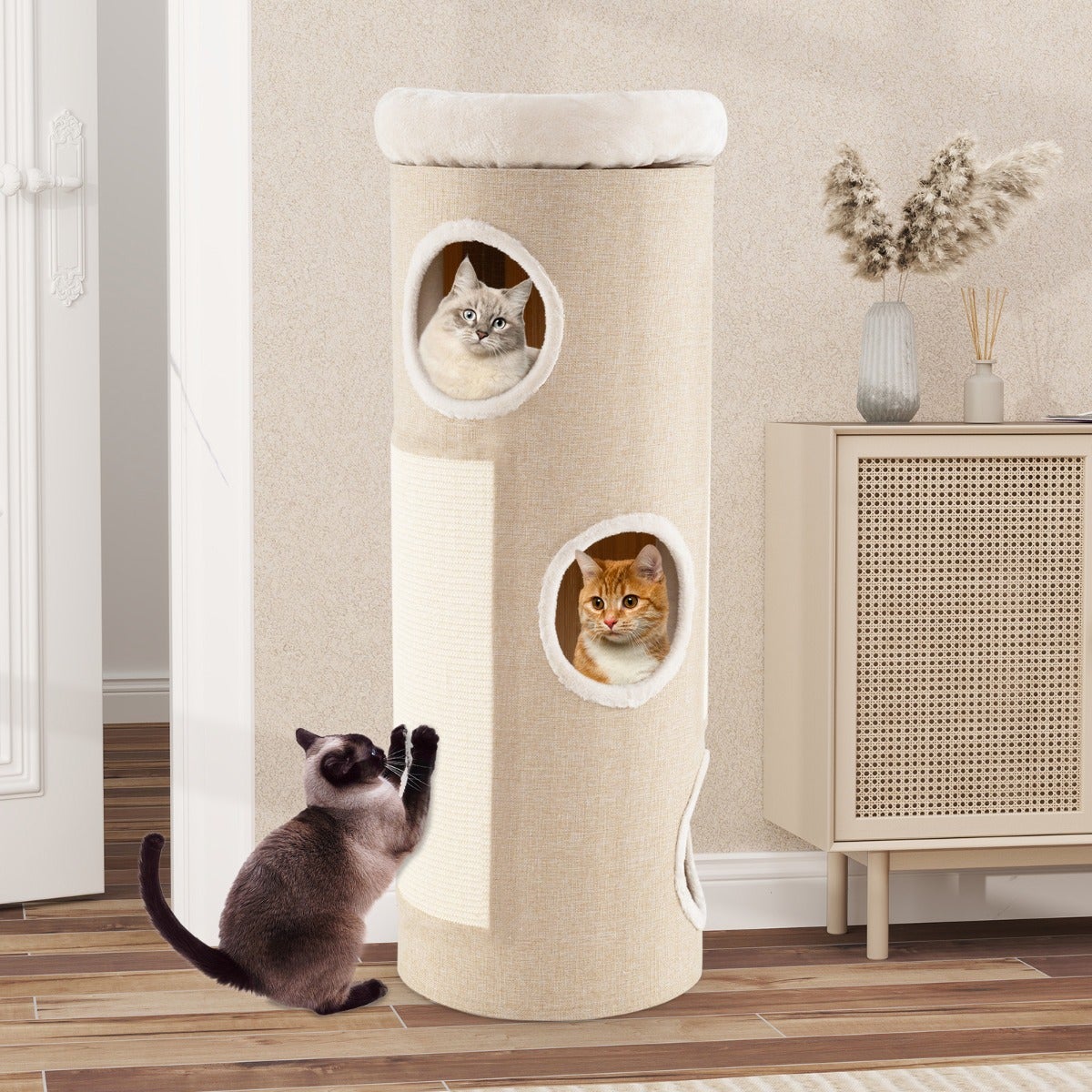 Niche Pour Chat Intérieur En Feutre - 58x33x30 Cm, Amovible, Lavable - Cachette, Griffoir Et Espace Jeu - Pour Plusieurs Chats