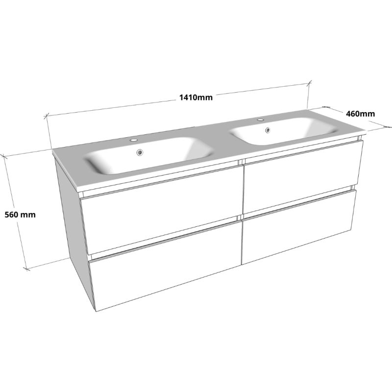 Meuble salle de bain 140 cm - Double vasque Solid surface - Effet chêne sonoma - A suspendre - Karaib 2 - 3