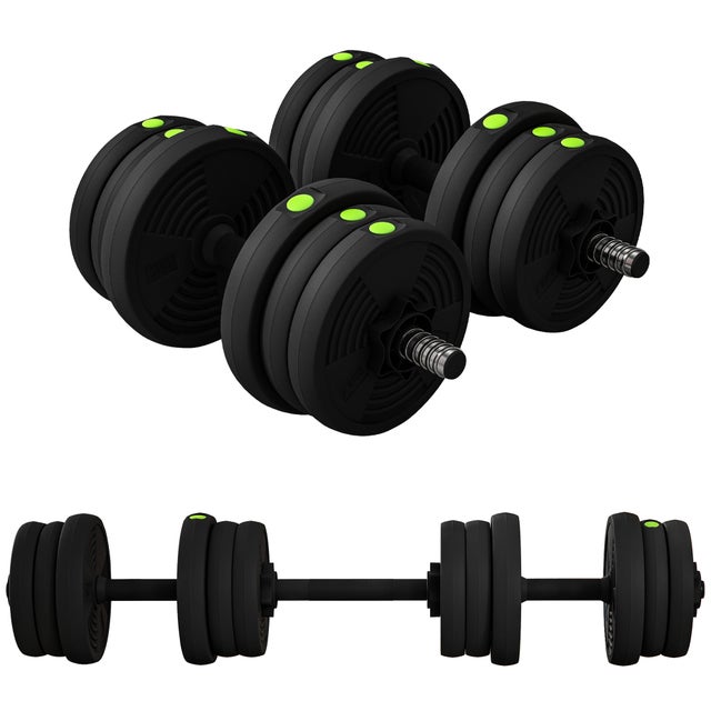 Kit Halteres 20kg 2 em 1 Ajustável Pega Antiderrapante Treino Casa Ginásio Preto Verde