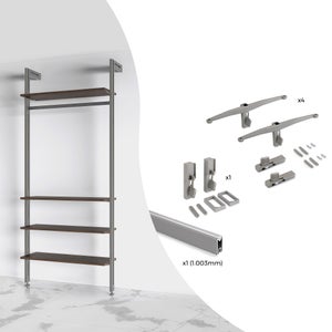 FineBuy Appendiabiti Da Parete In Acciaio Nero – 70x20x20 Cm Con Mensola E 5 Ganci