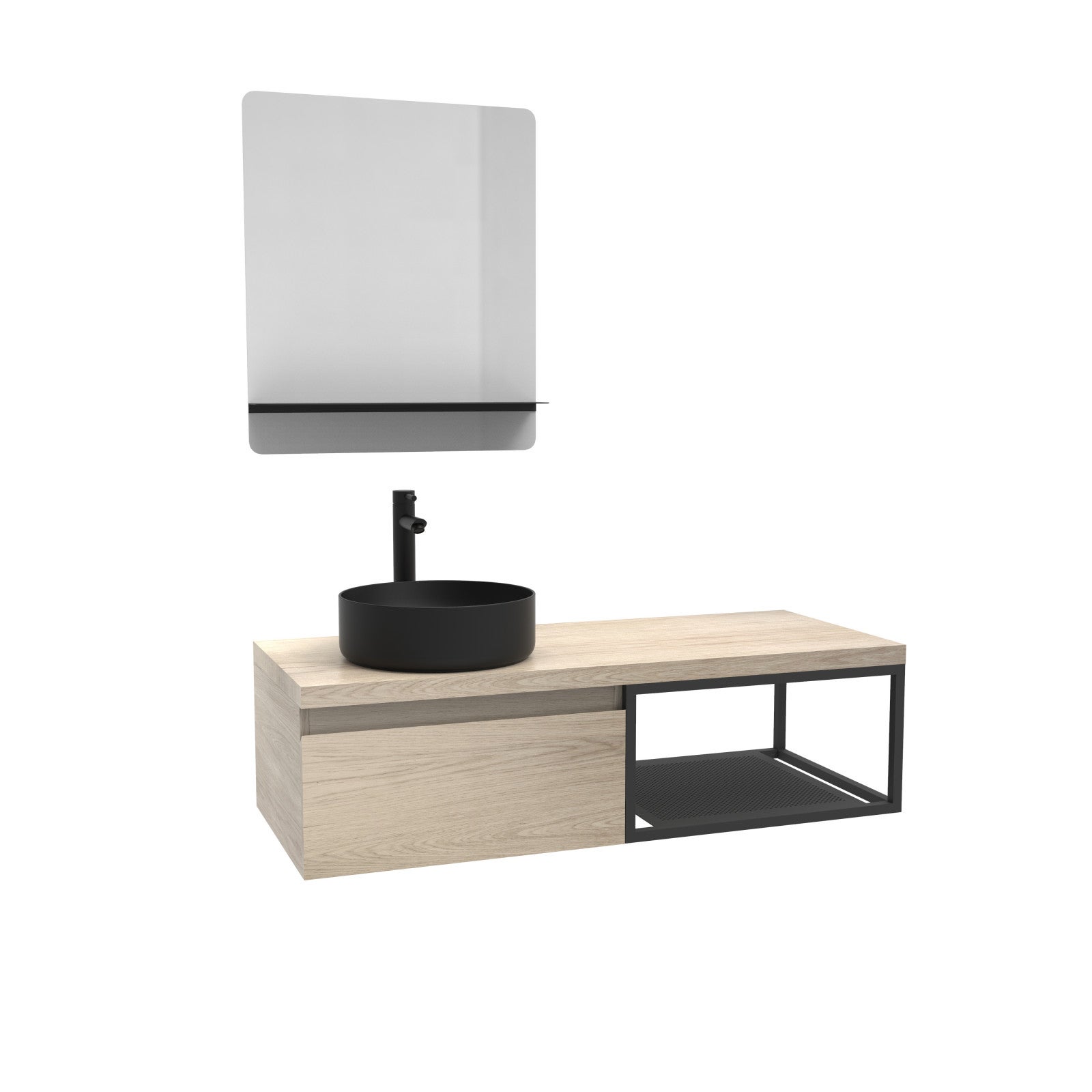 Meuble de salle de bain bois et métal 120cm avec vasque noire et miroir WILL - 2