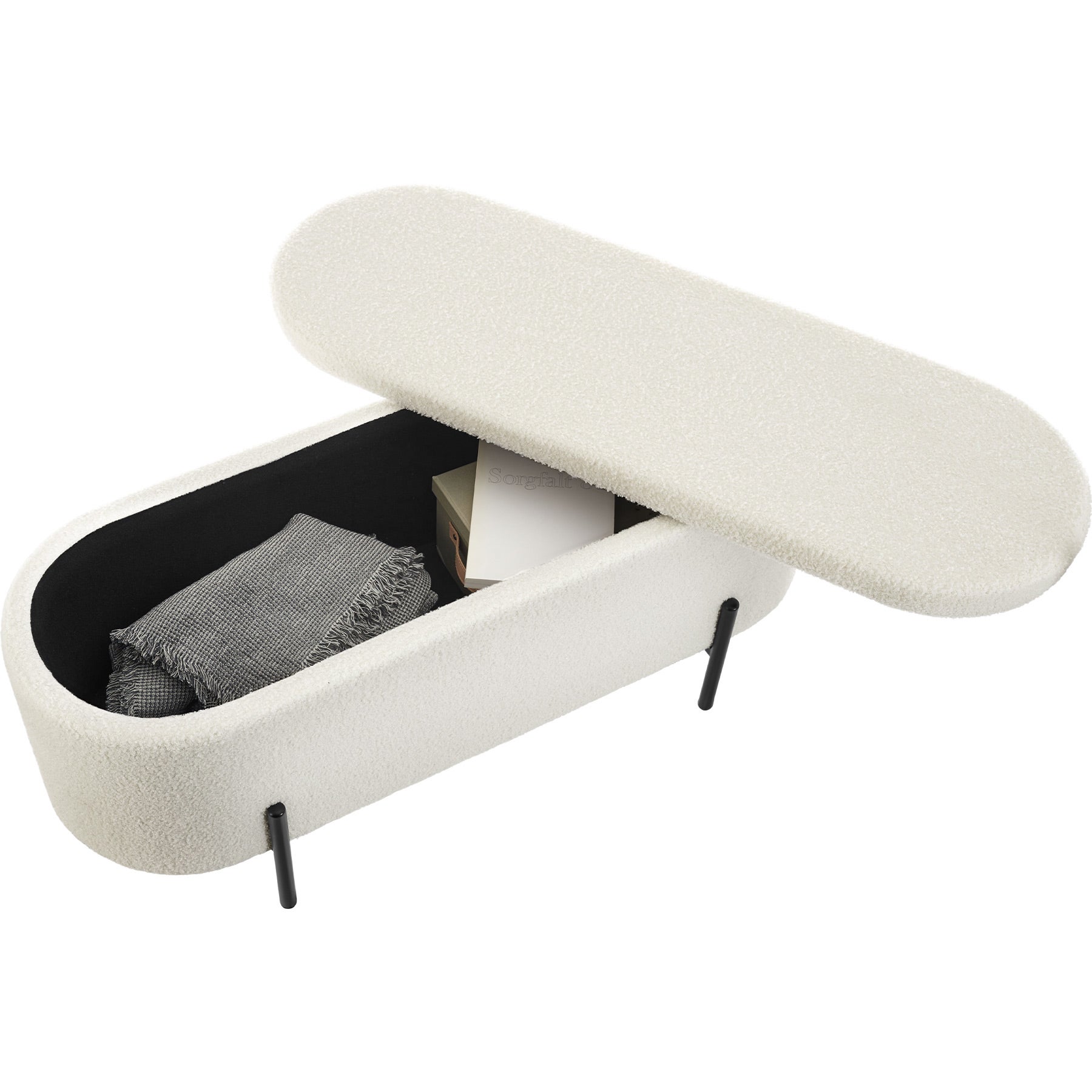 Banc rembourré en bois MDF et aspect tissu bouclé avec espace de rangement TECTAKE - 4