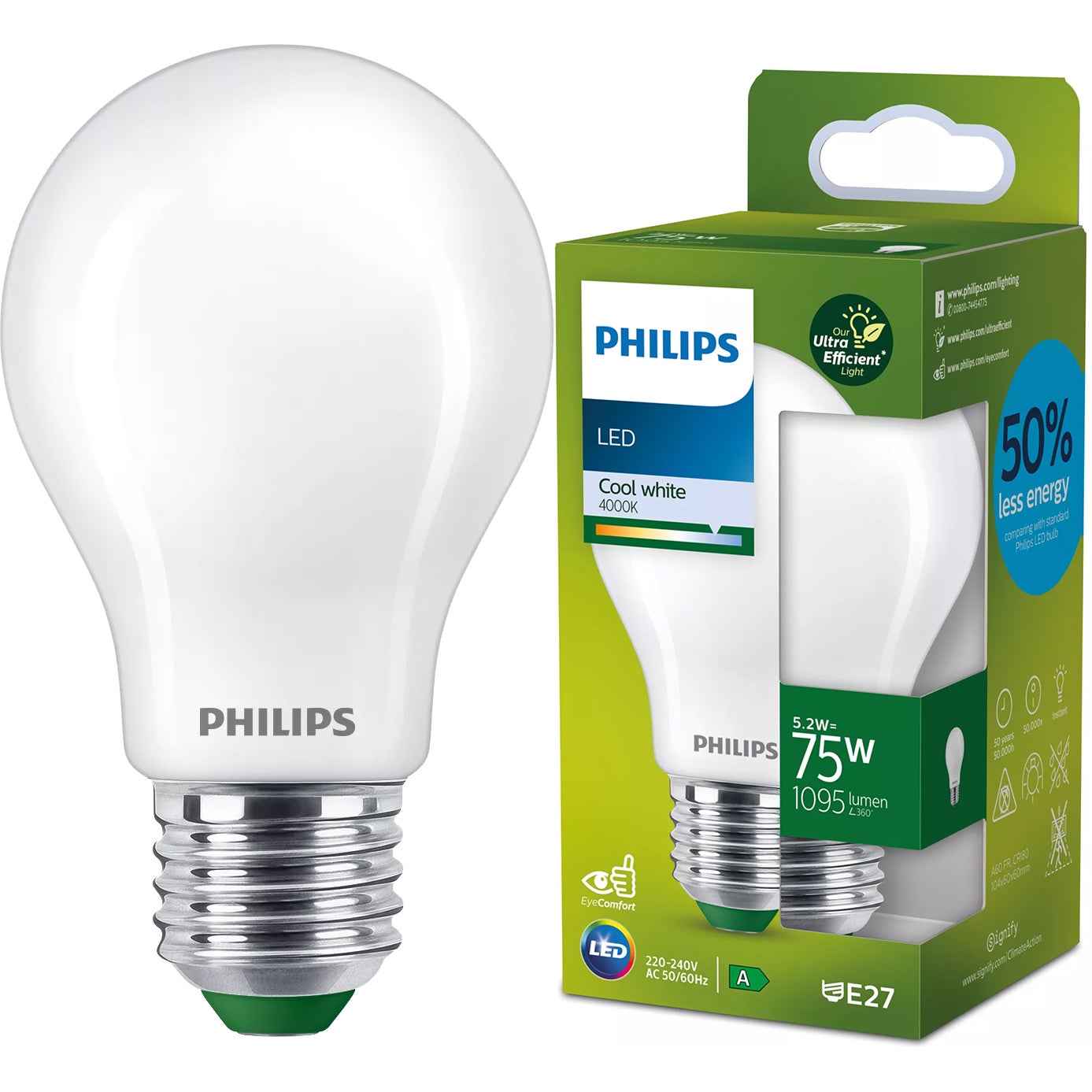 Żarówka LED Philips E27 A60 5.2W 1095lm 4000K 300st Klasa A UltraEfficient