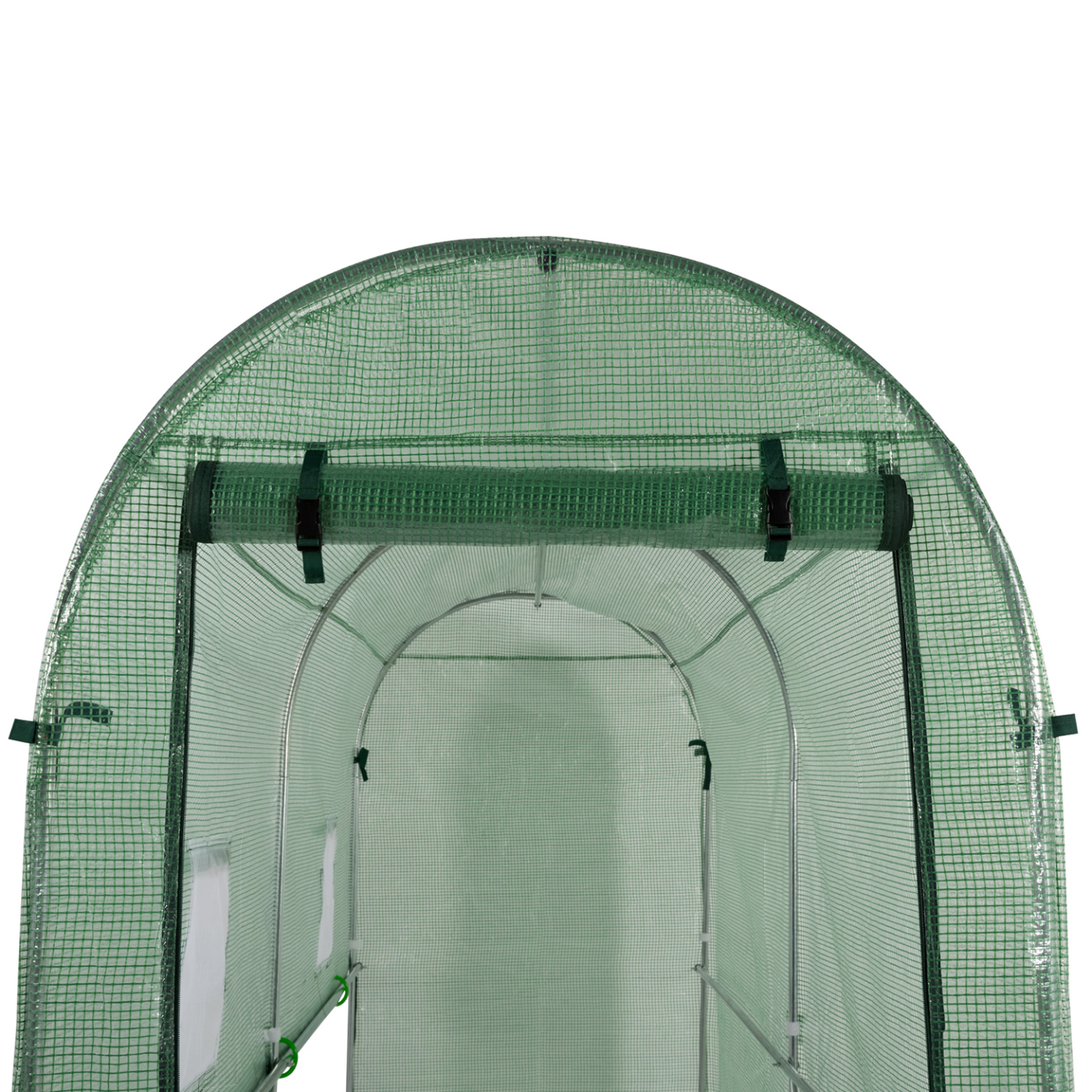 Serre à tomates de jardin 3m² 3 x 1 x 2 m acier galvanisé + bâche anti-UV relevable avec porte et 2 fenêtres verte - 5
