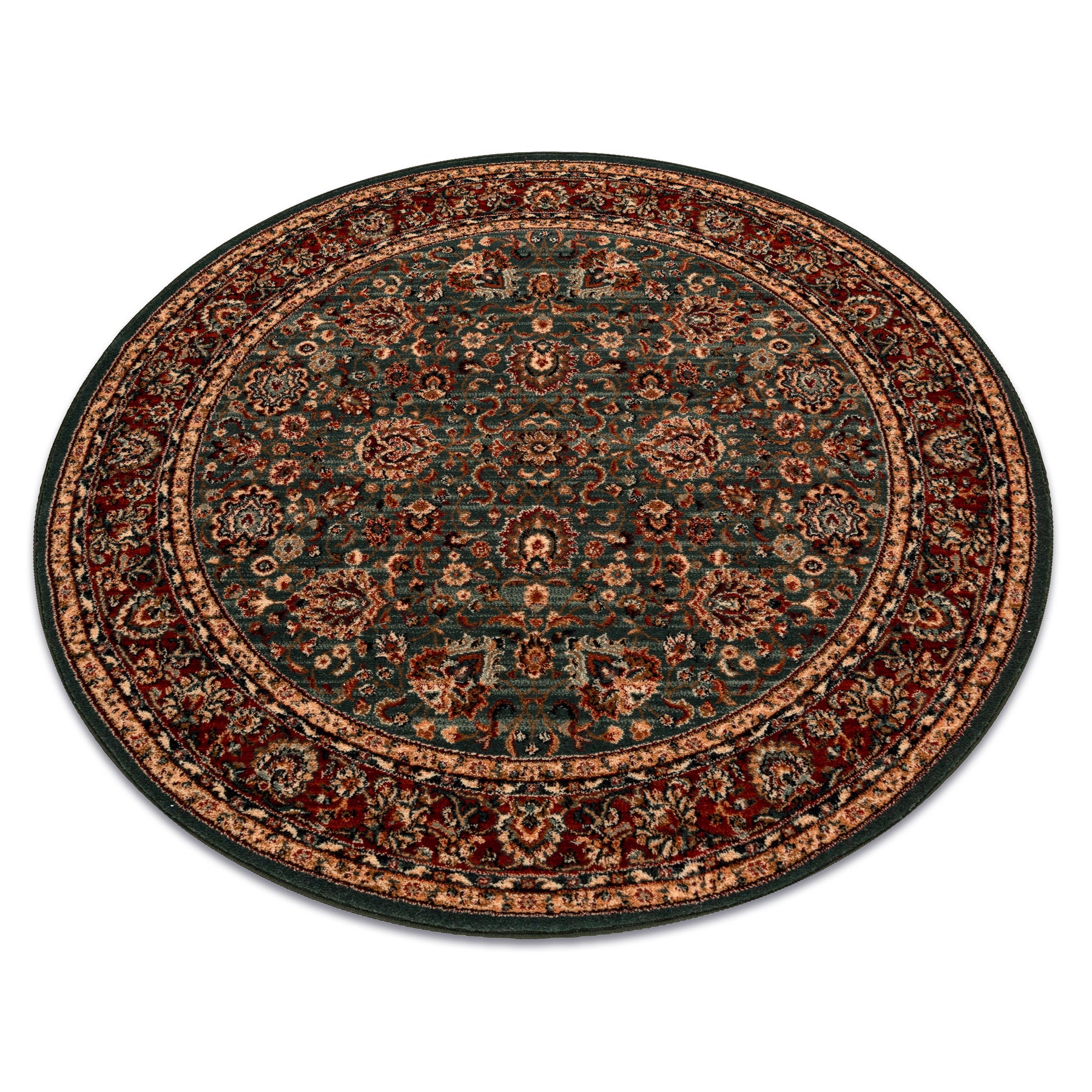 Dywan wełniany KASHQAI 4362 400 koło ornament zielony / bordo koło 200 cm