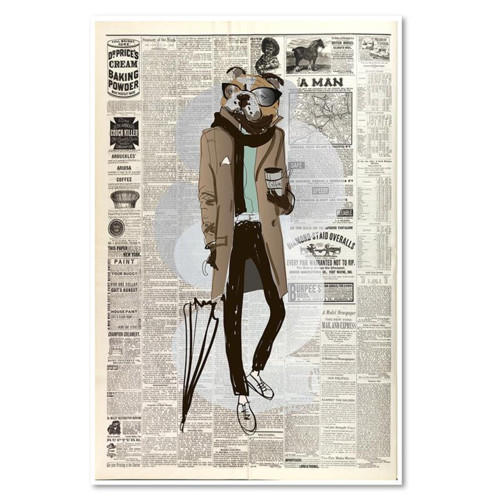 Tableau chien hipster dans le journal - 50 x 70 cm - 2