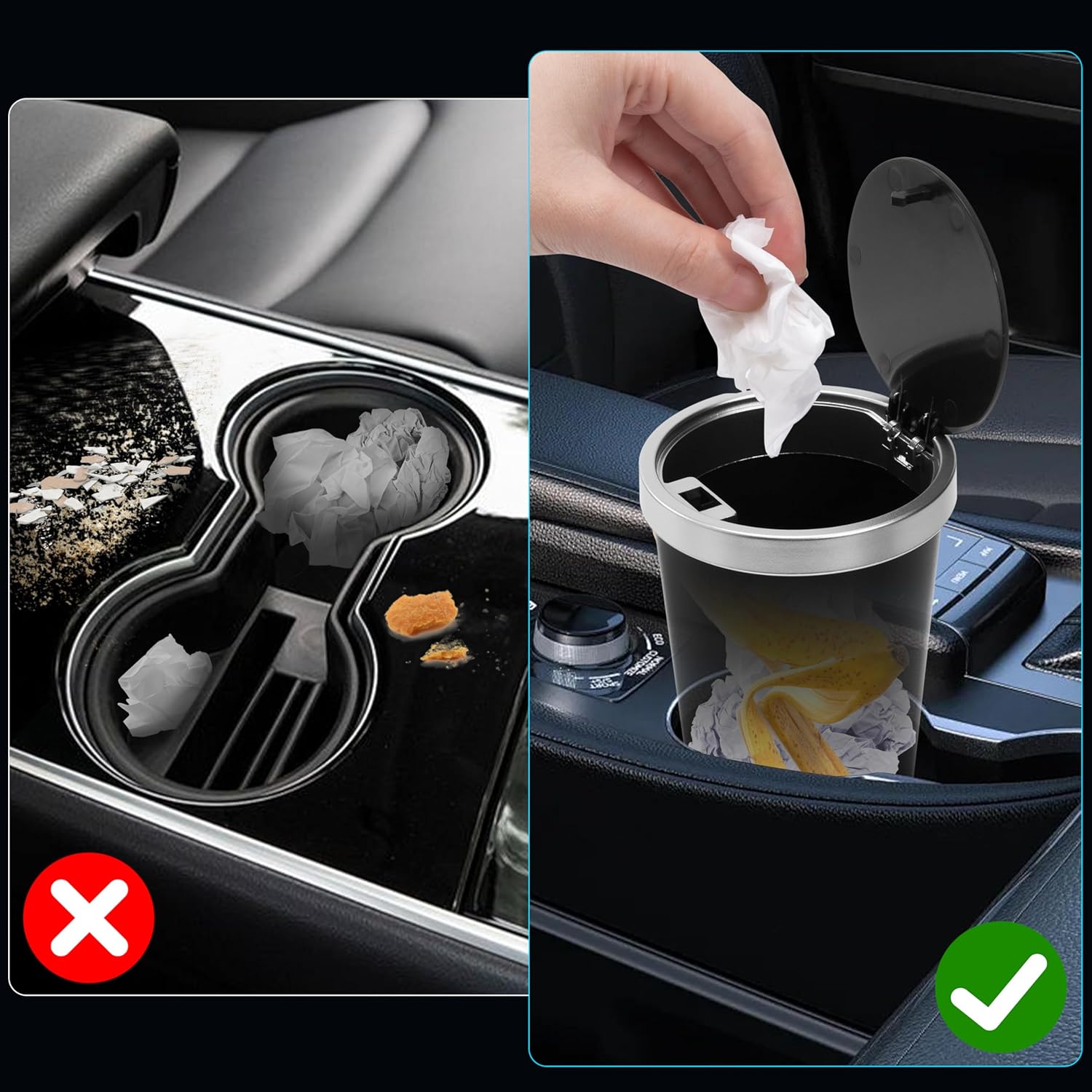 Pattumiera Per Auto Con Coperchio E Strass: Mini Cestino Portarifiuti A Prova Di Perdite Per Auto, Casa E Ufficio, Colore Blu