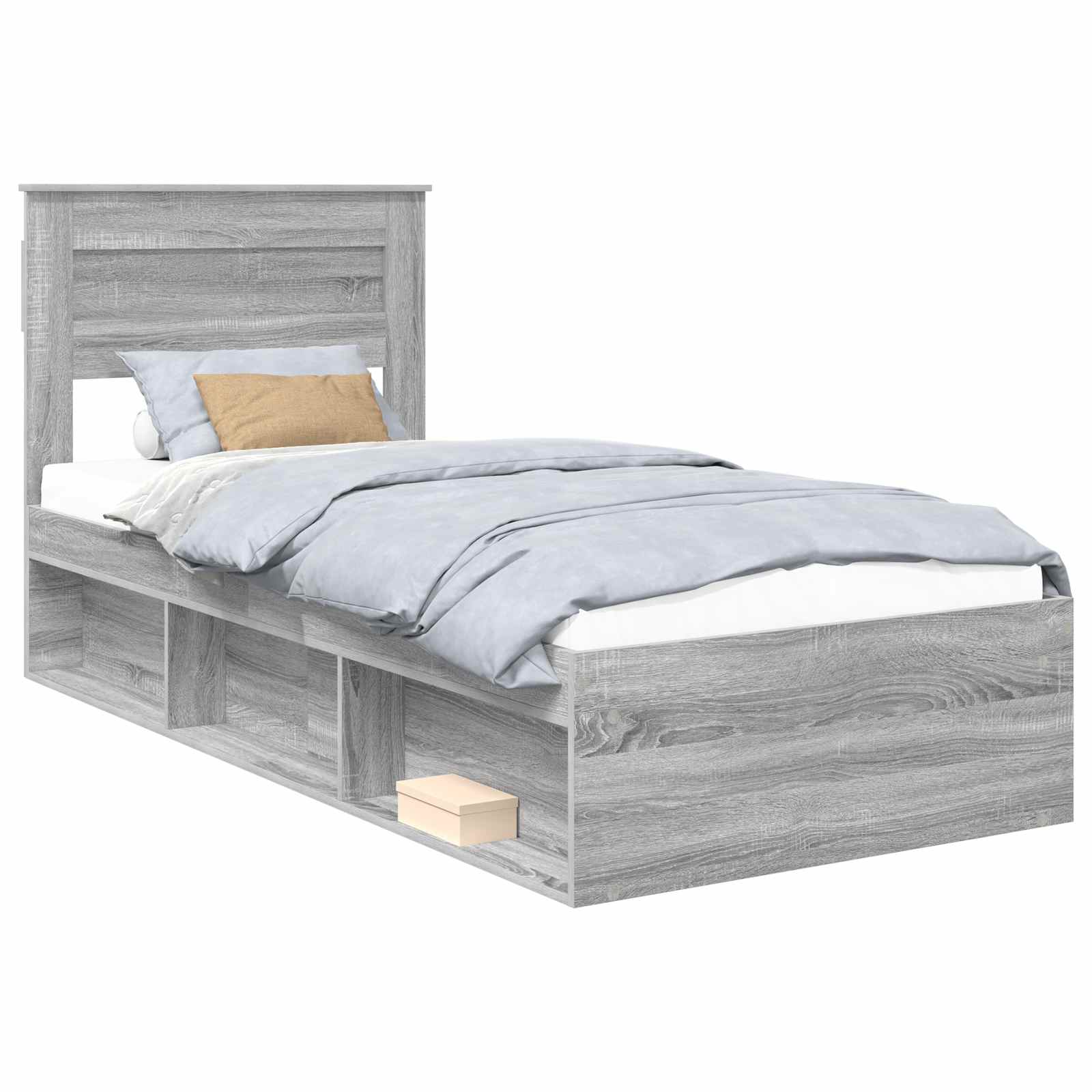 Cadre de lit gris en bois de pin massif pour la chambre, 75 × 190 cm - 2