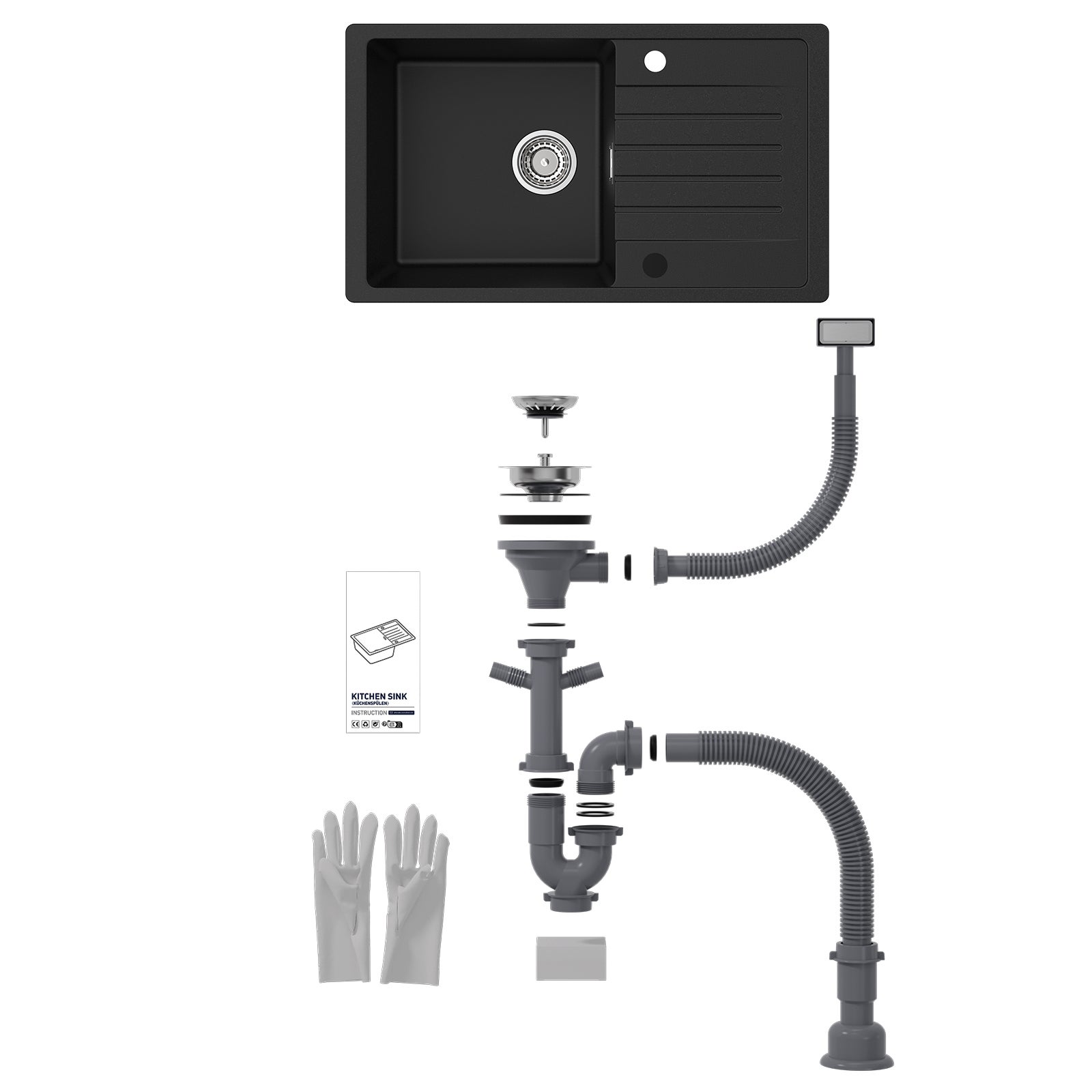 Fregadero CECIPA MAX 1 seno 78x45cm con escurridor - Fregadero encastrable de cuarzo y resina - Fregadero con balda Negro!!! - 8