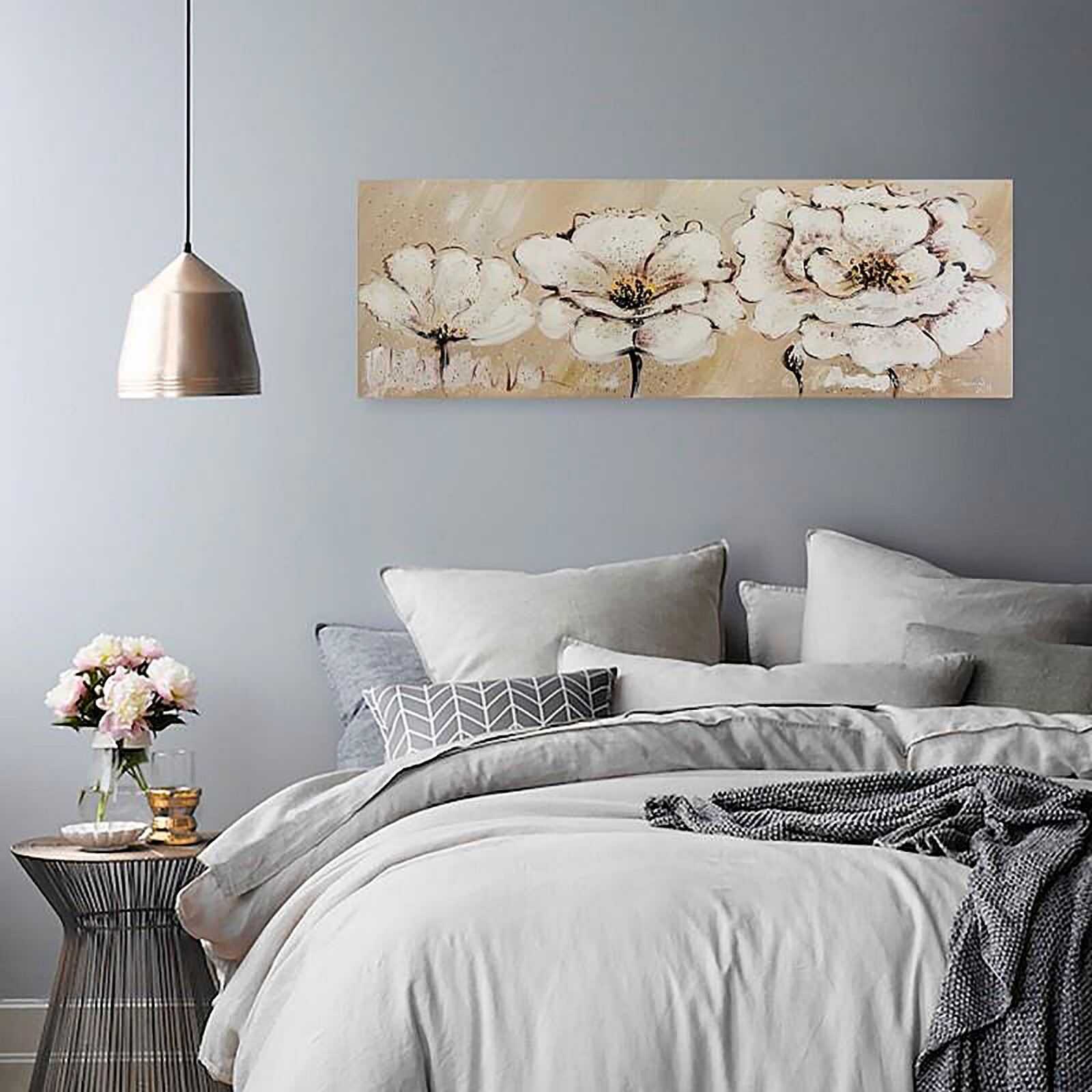 Tableau panorama sur l'image toile toile trois fleurs blanches - 140 x 45 cm - 3
