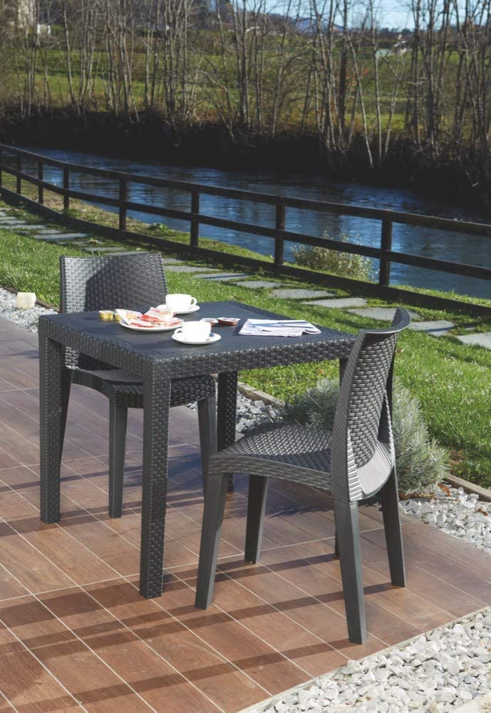 Dmora Tavolo Da Esterno Agrigento - Quadrato 79x79 Cm, Effetto Rattan, Made In Italy, Antracite