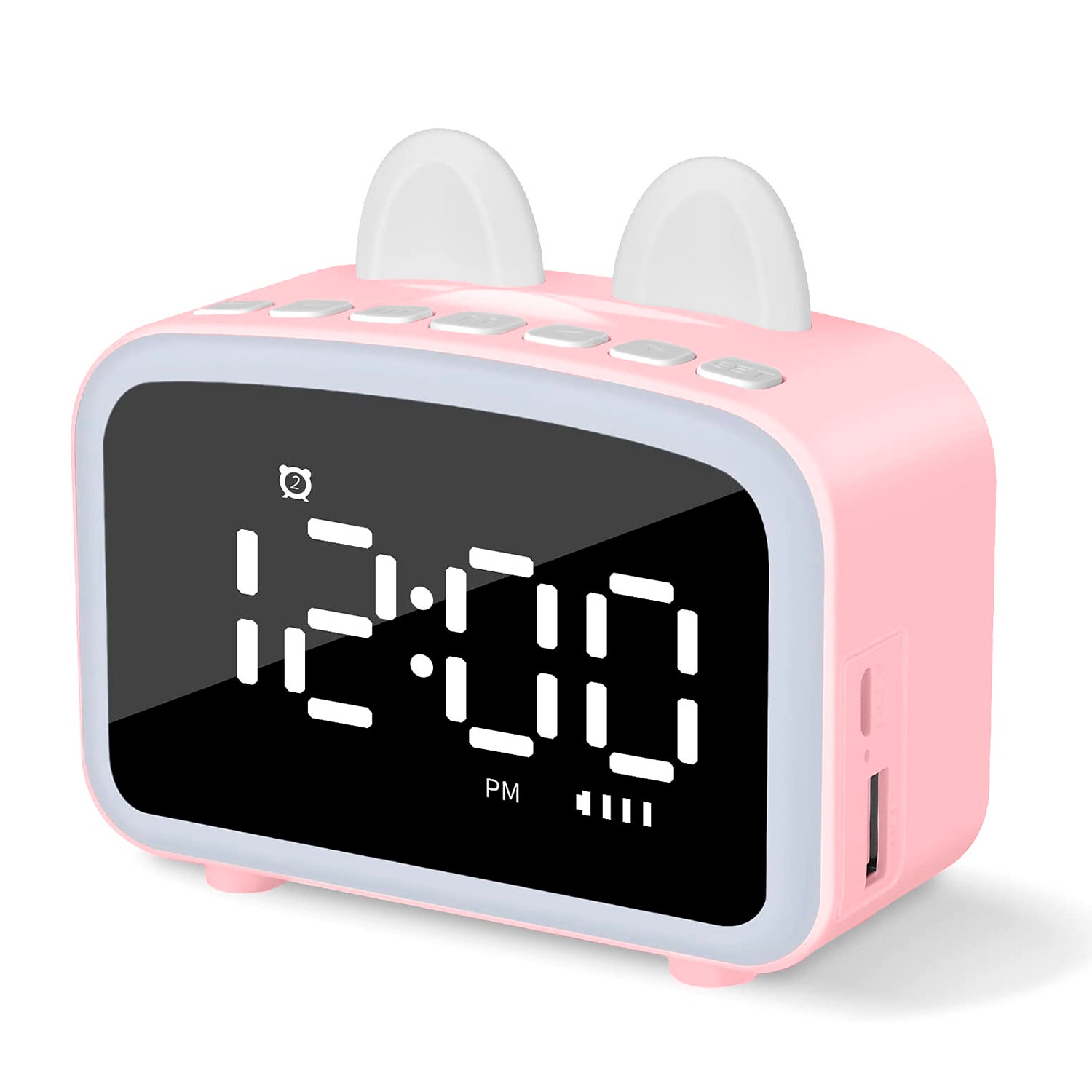 Reloj despertador lcd con luz nocturna, altavoz bluetooth incorporado, termómetro, radio, soporte de smartphone. batería recargable.