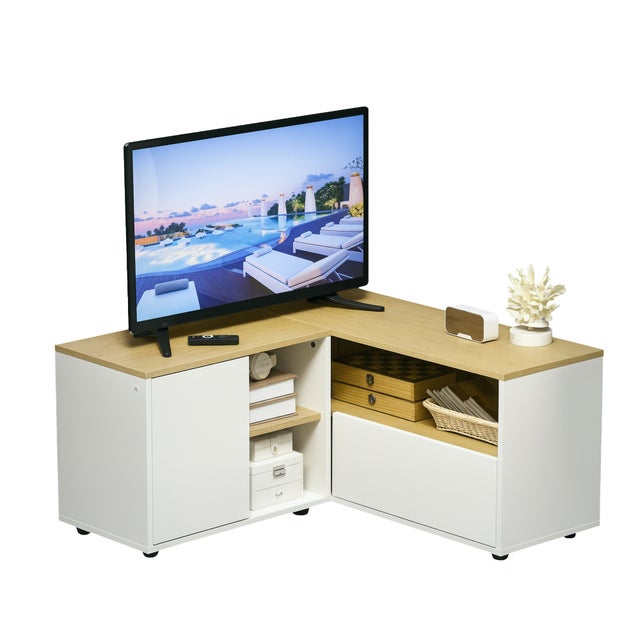 Meuble TV d'angle aggloméré blanc HOMCOM