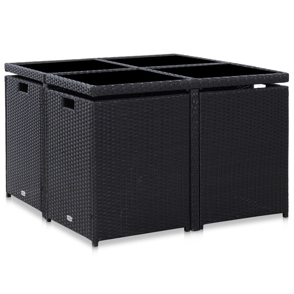 Salon de jardin 5 pcs avec coussins Résine tressée Noir 36 - 3