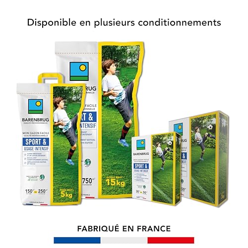 BARENBRUG - Gazon Sport & Usage intensif - Super Résistant - Excellent Comportement Estival - Implantation Rapide et Facile - 15KG - 5