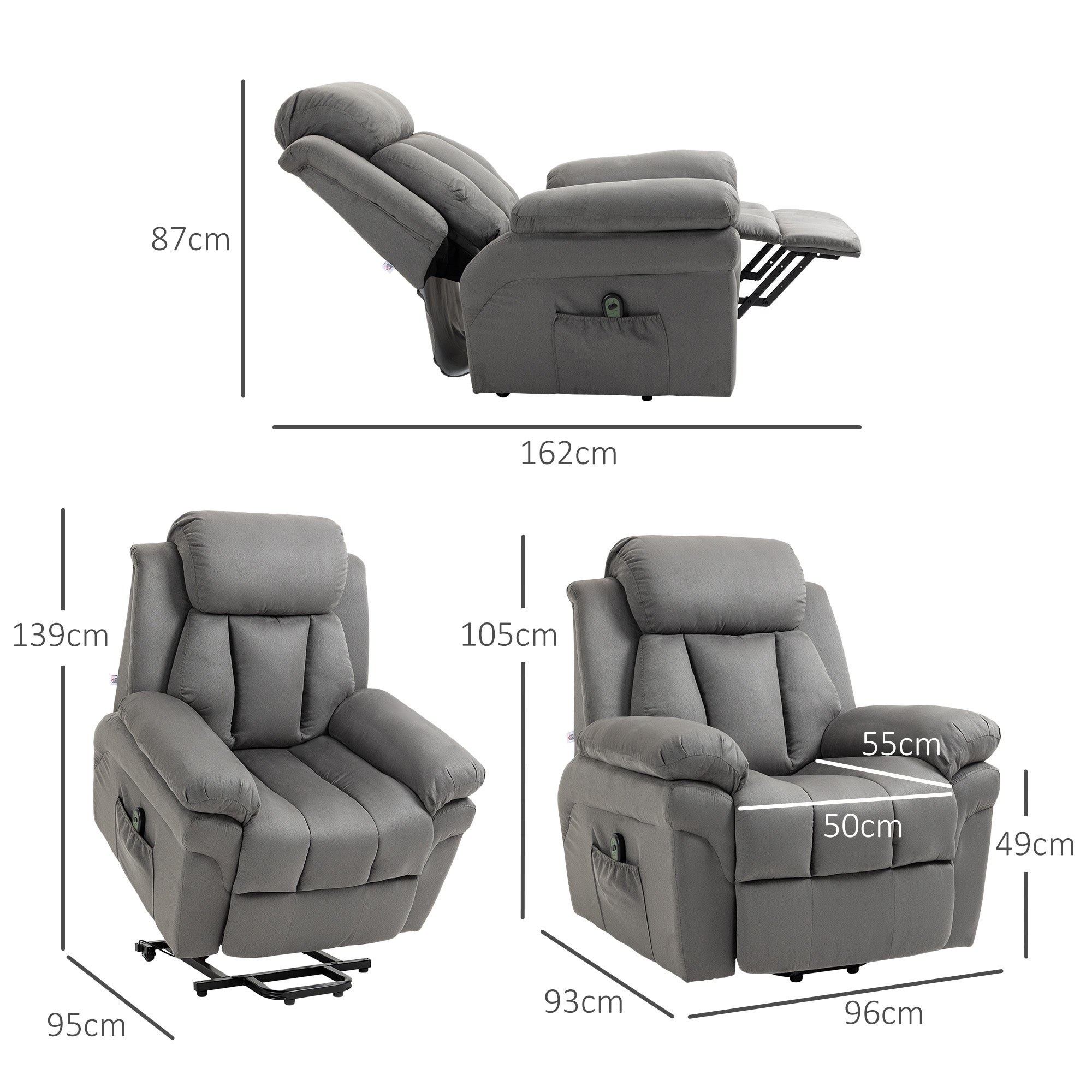 Fauteuil releveur électrique velours 1 place HOMCOM - 3