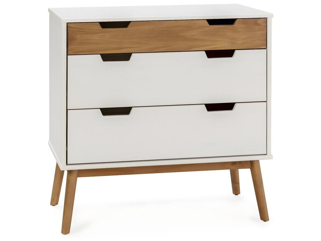 Commode Baku 3 tiroirs couleur blanc/bois, 80 cm longueur - 6