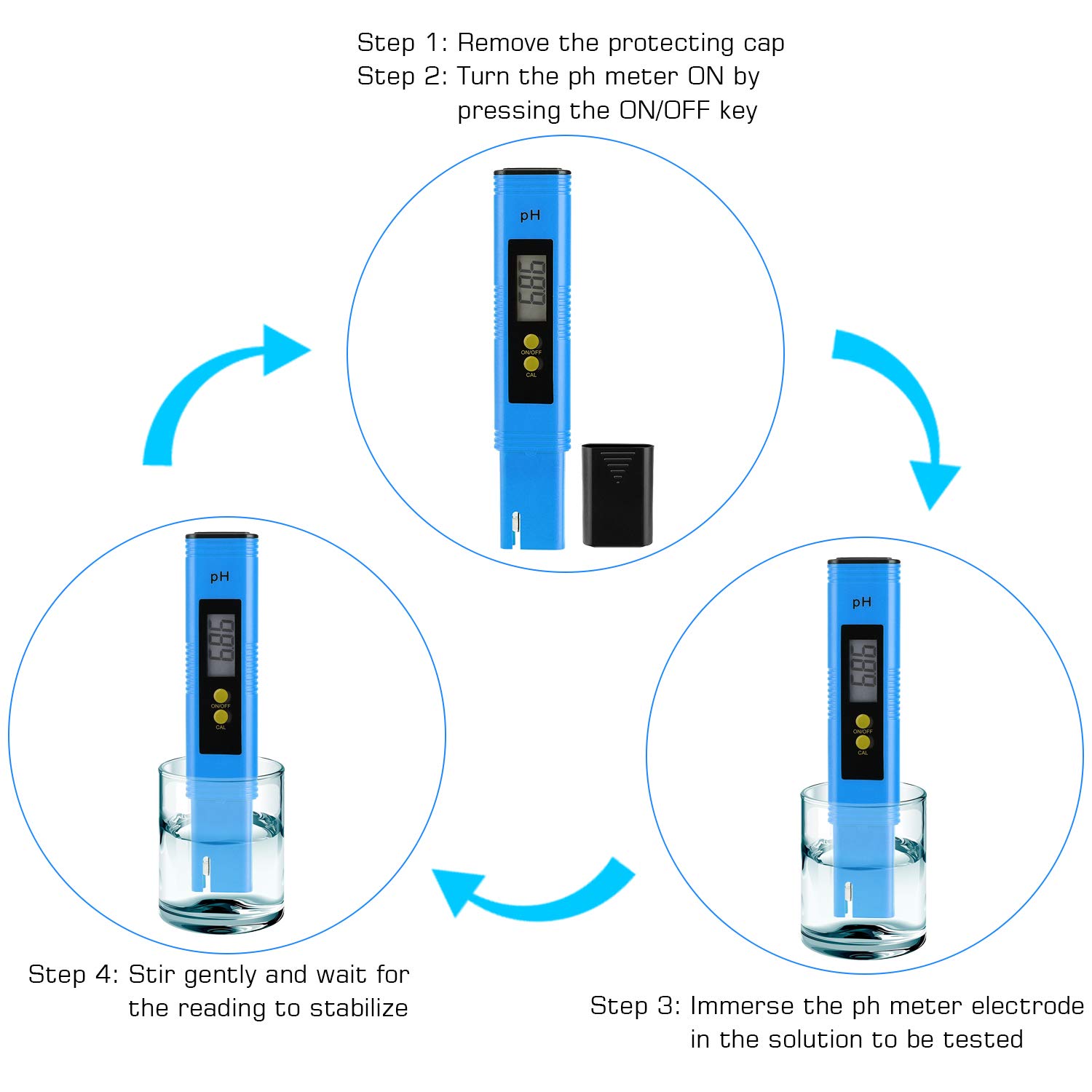 Ph-mètre de haute précision, stylo testeur de PH numérique avec batterie, testeur de qualité de l'eau rétroéclairé, plage de mesure de PH 0-14 - 6
