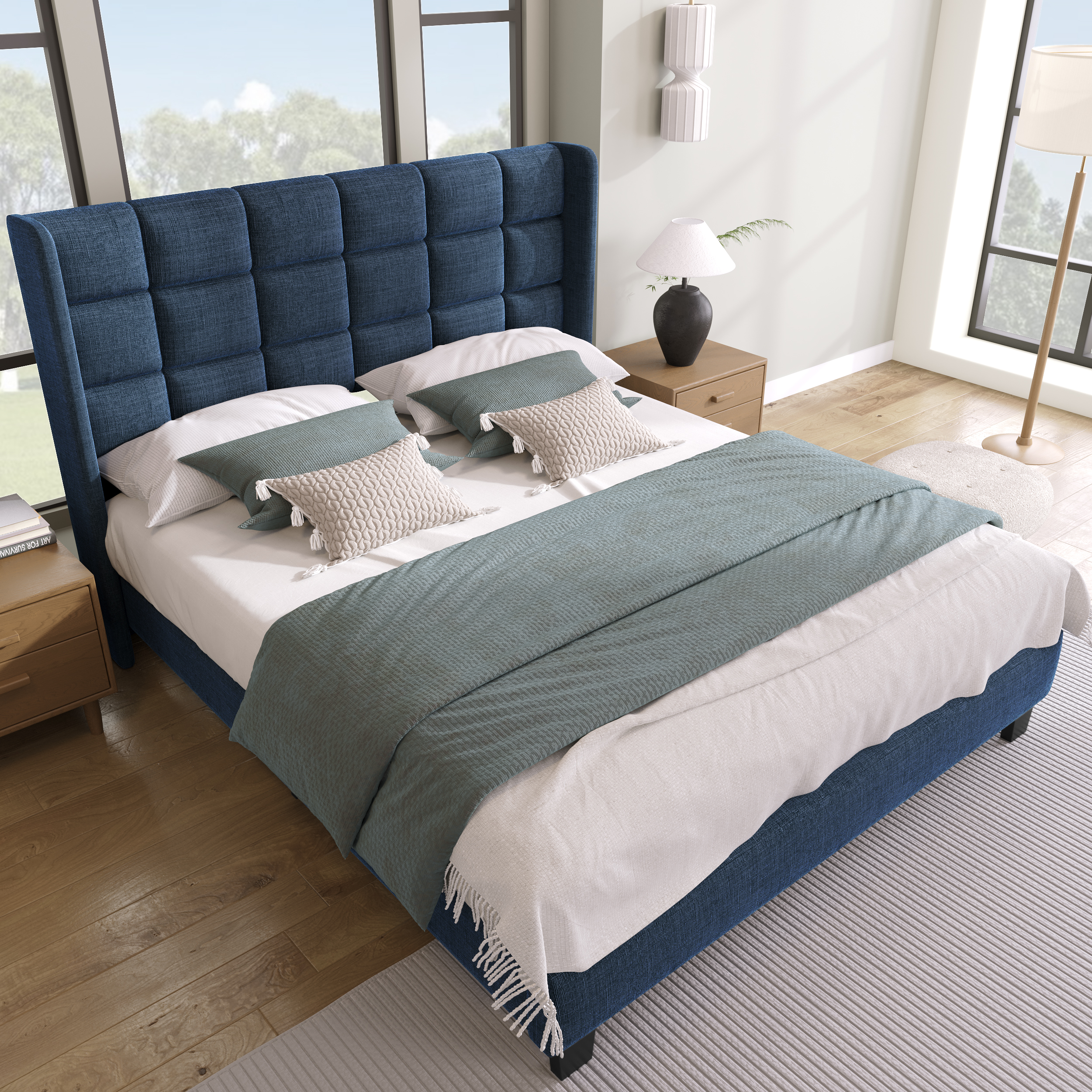 Letto Matrimoniale 160x200 Cm Con 4 Cassetti, Letto Imbottito Per 2 Persone Tessuto In Velluto Testiera Regolabile Design Moderno Bianco