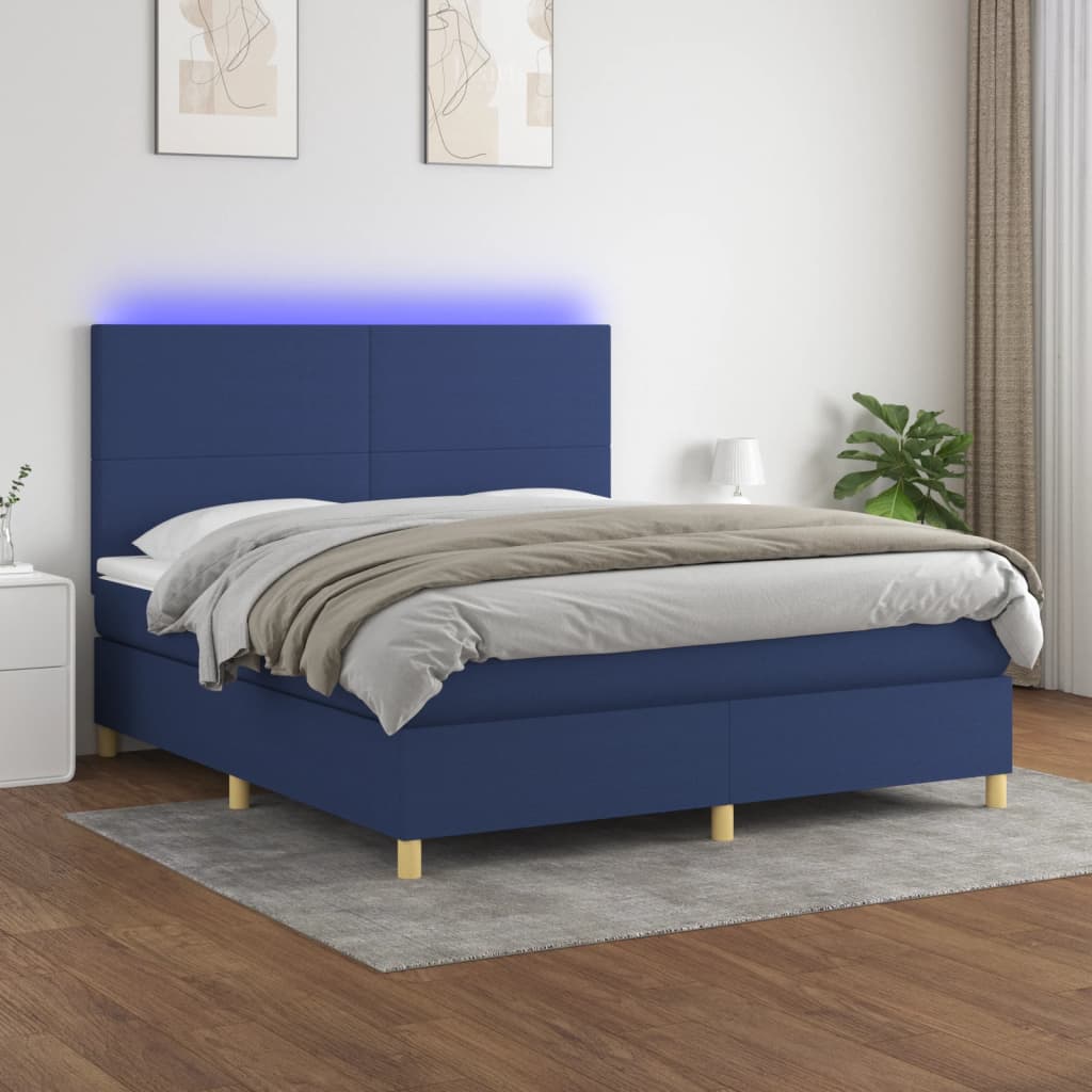 Maison Exclusive - Sommier à lattes de lit et matelas et LED Bleu 160x200 cm Tissu - 4