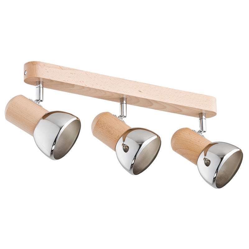 Reflektor sufitowy spot natynkowy Spiro listwa jasne drewno-chromowany 3xE27x15W wym: 16,5 x 54 x 9 cm metal Alfa