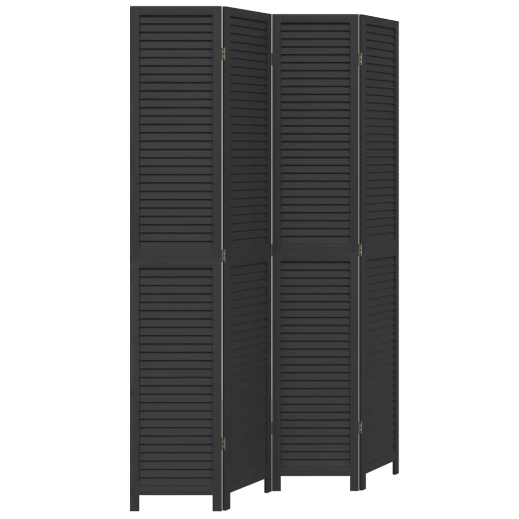 Biombo separador de 4 paneles | biombo divisor | paravientos madera maciza paulownia negro cfw50657