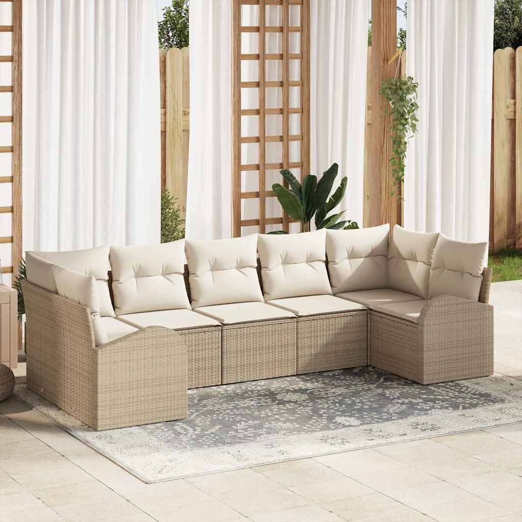 Zestaw Sof na Ogród z poduszką 7 pcs Beżowy Rattan poli vidaXL