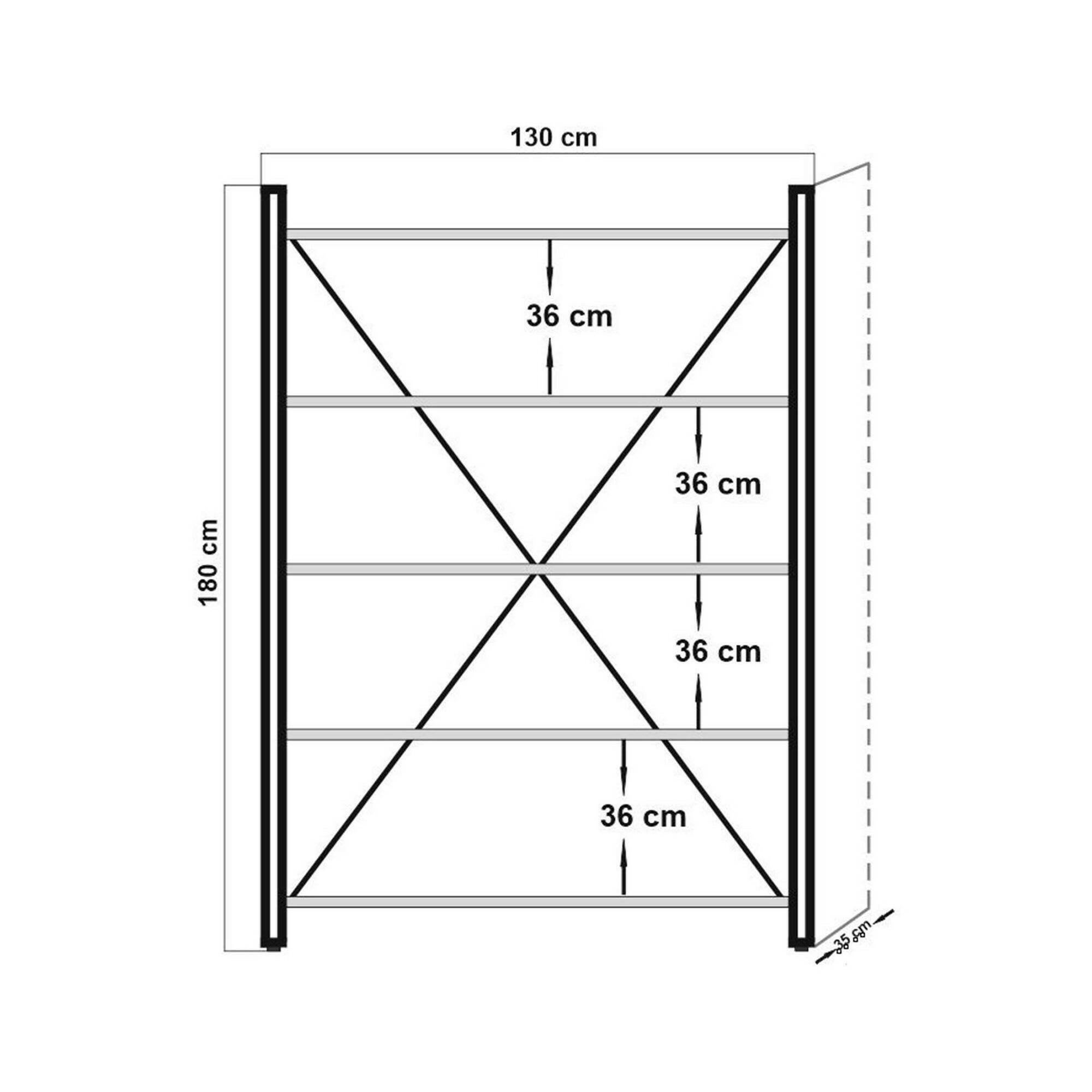Libreria Sol, Scaffale da ufficio, Mobile portalibri, Biblioteca, 130x35h180 cm, Quercia e Nero - 3