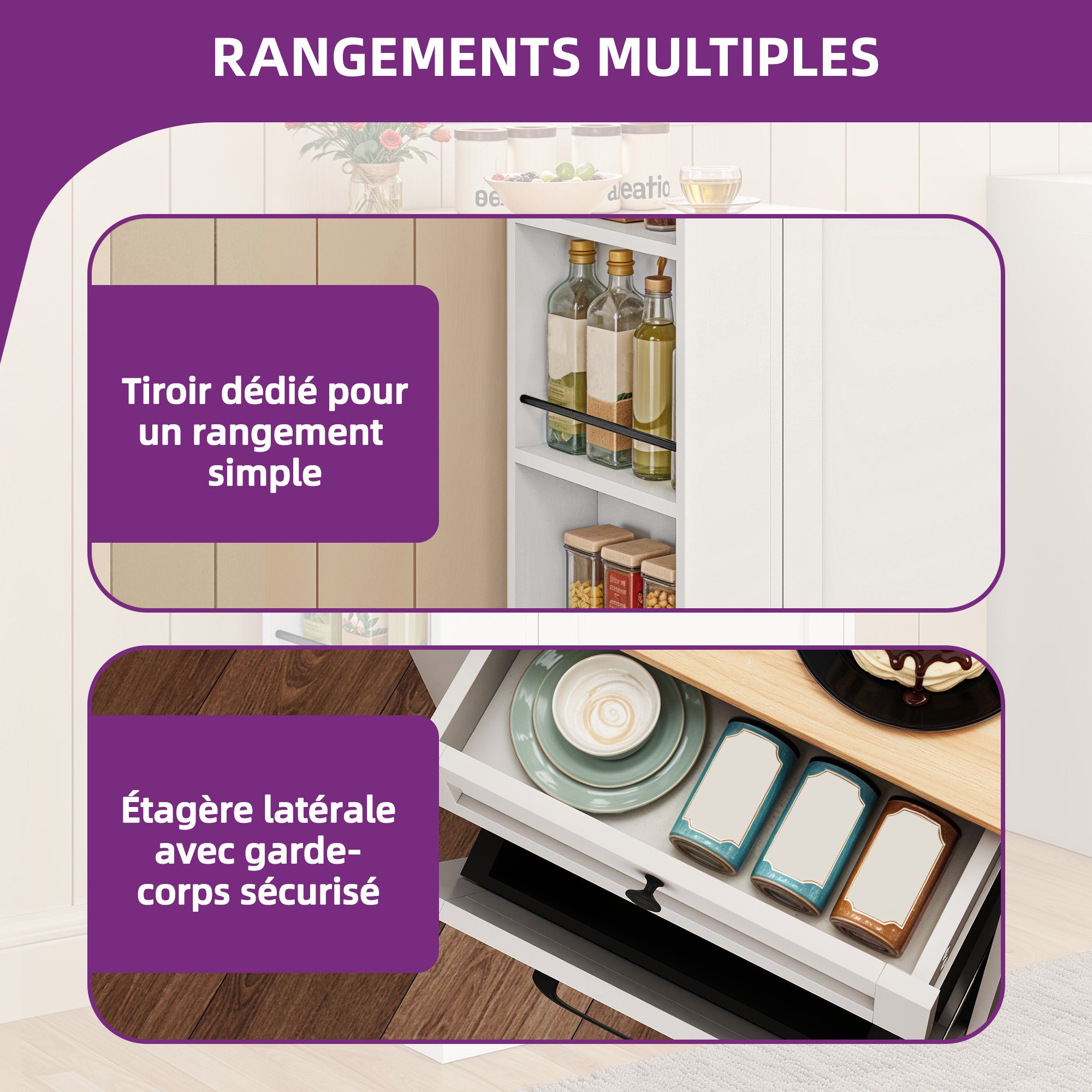 YITAHOME Buffet de cuisine multi-rangement avec Space de Poubelle - 1 Tiroir - Rangement latéral - Blanc - 7