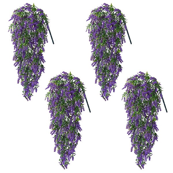 4 Sztuczne Wiszące Rośliny Odporne na Promieniowanie UV - Lawendowa Dekoracja Ścienna do Domu/Biura/Ogrodu, Sztuczne Pnącza Dekoracyjne Wiosenne 55cm