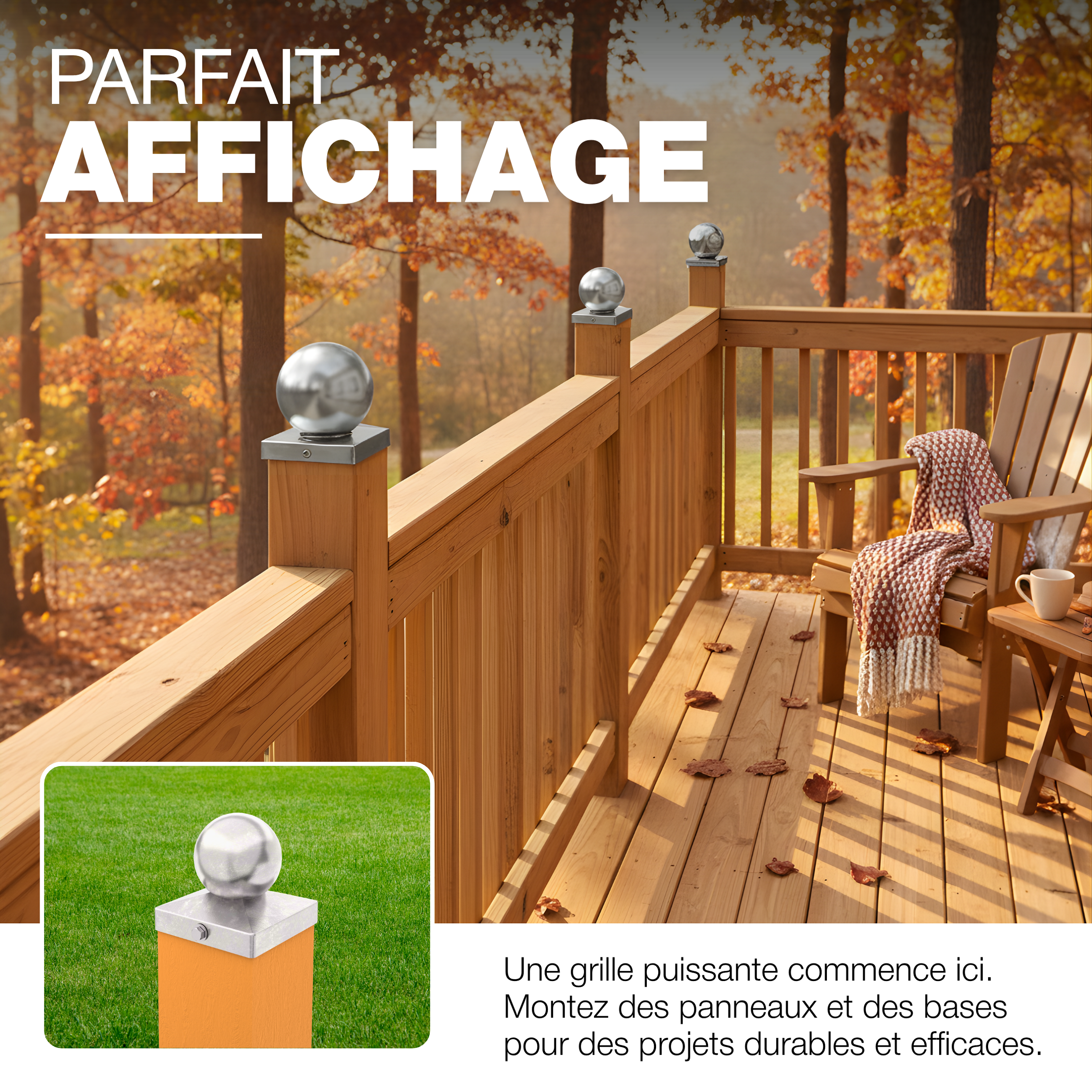 Capuchon de poteau Acier Inoxydable 71 x 71 mm boule chapeau poteaux capuchons protection bois GeZu Impex - 5
