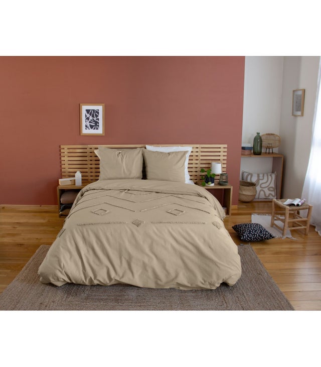 Parure de lit AKOE – 240x220 cm – Coton lavé tufté – 52 fils/cm² - 220x240cm - Taupe