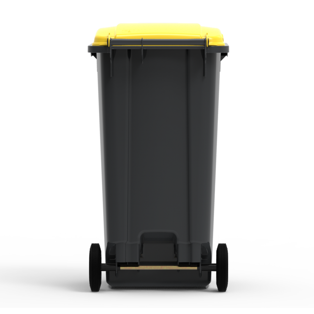 ESE France Conteneur Poubelle à déchets 2 roues - 360L - Robuste et Économique - 100% Recyclé - Gris avec Couvercle Jaune - Fabriqué en France - 2