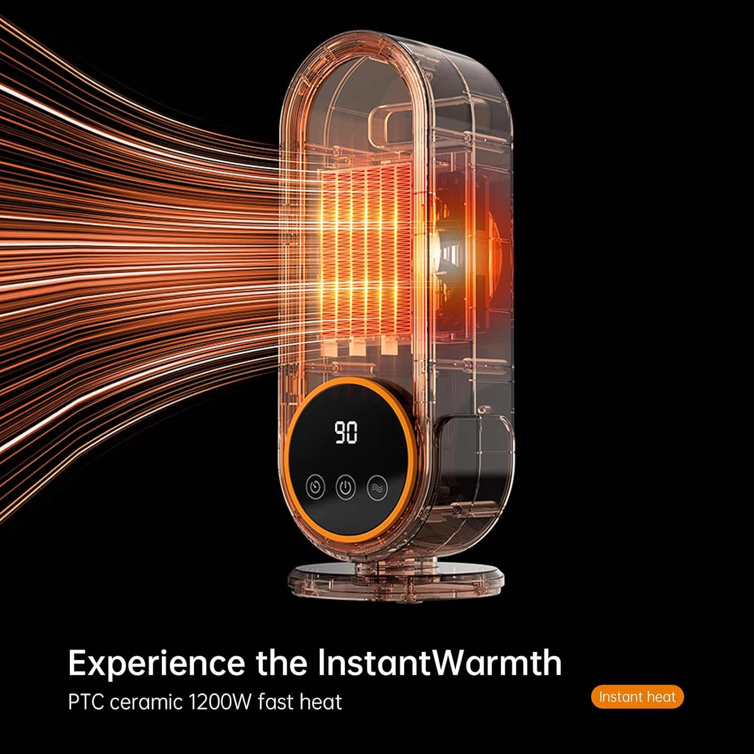 Chauffage d'appoint - Chauffage portable économe en énergie avec thermostat réglable, chauffage rapide 1200 W, technologie céramique PTC, télécommande - 3
