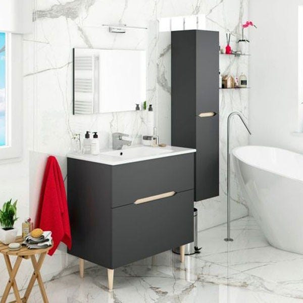 Ensemble meuble de salle de bain sous vasque 80 cm avec plan NOVA chêne Coast Evoke et noir - Maison Ensemble meuble de salle de bain sous vasque 80 cm avec plan NOVA chêne Coast Evoke et noir - Maison