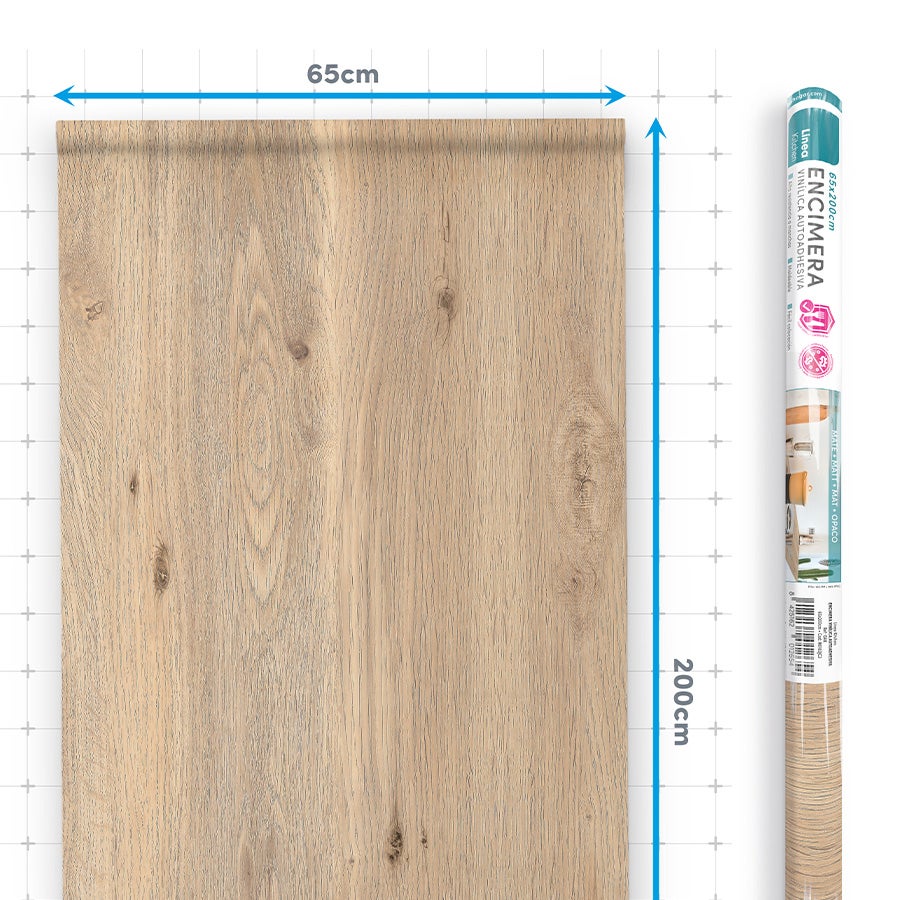 OAK: Vinyle adhésif pour plan de travail de cuisine et salle de bain. Résistant aux taches. Imperméable. Facile à poser et à nettoyer. 0,65x2m - 5