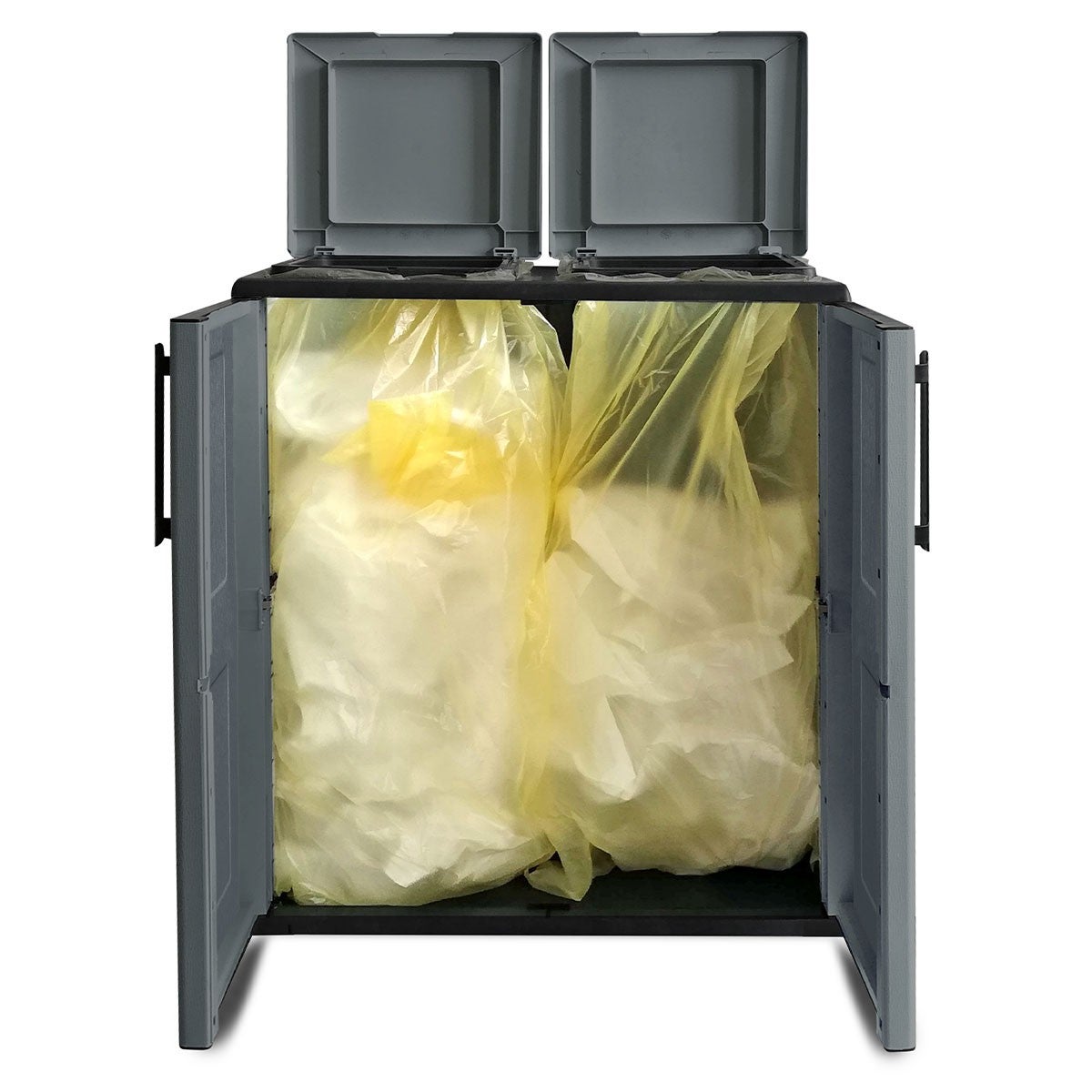 Cache Poubelles de tri Selectif 2 Sacs Meuble mi- hauteur Dim 68 x 37 x 84cm 2 Anneaux de support de sac 2 Portes Art Plast - 2