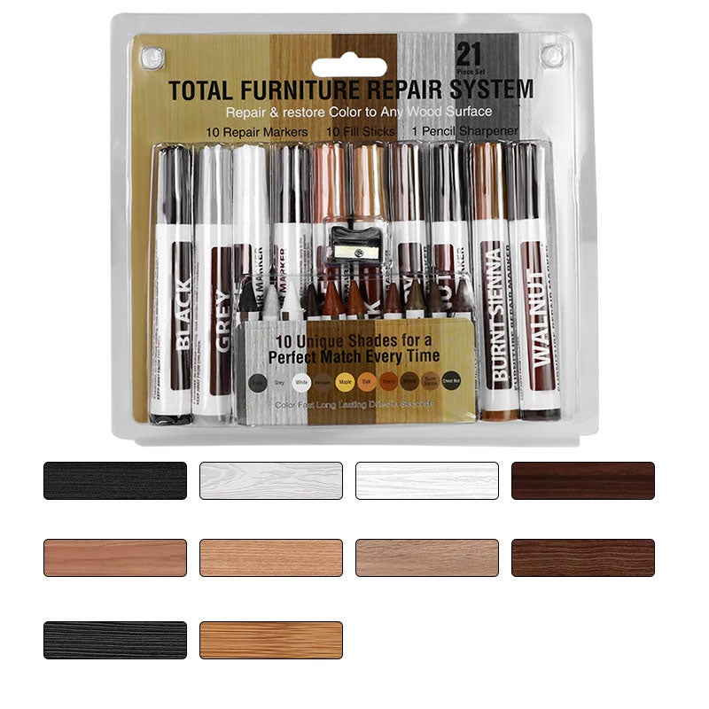 QUARKZMAN Crayons De Réparation De Meubles, 5Pcs - Bâton De Remplissage En Cire Pour Bois, Marqueurs De Meubles Retouche - Pour Égratignures, Trous, Tables, Bureaux, Gris Nuit