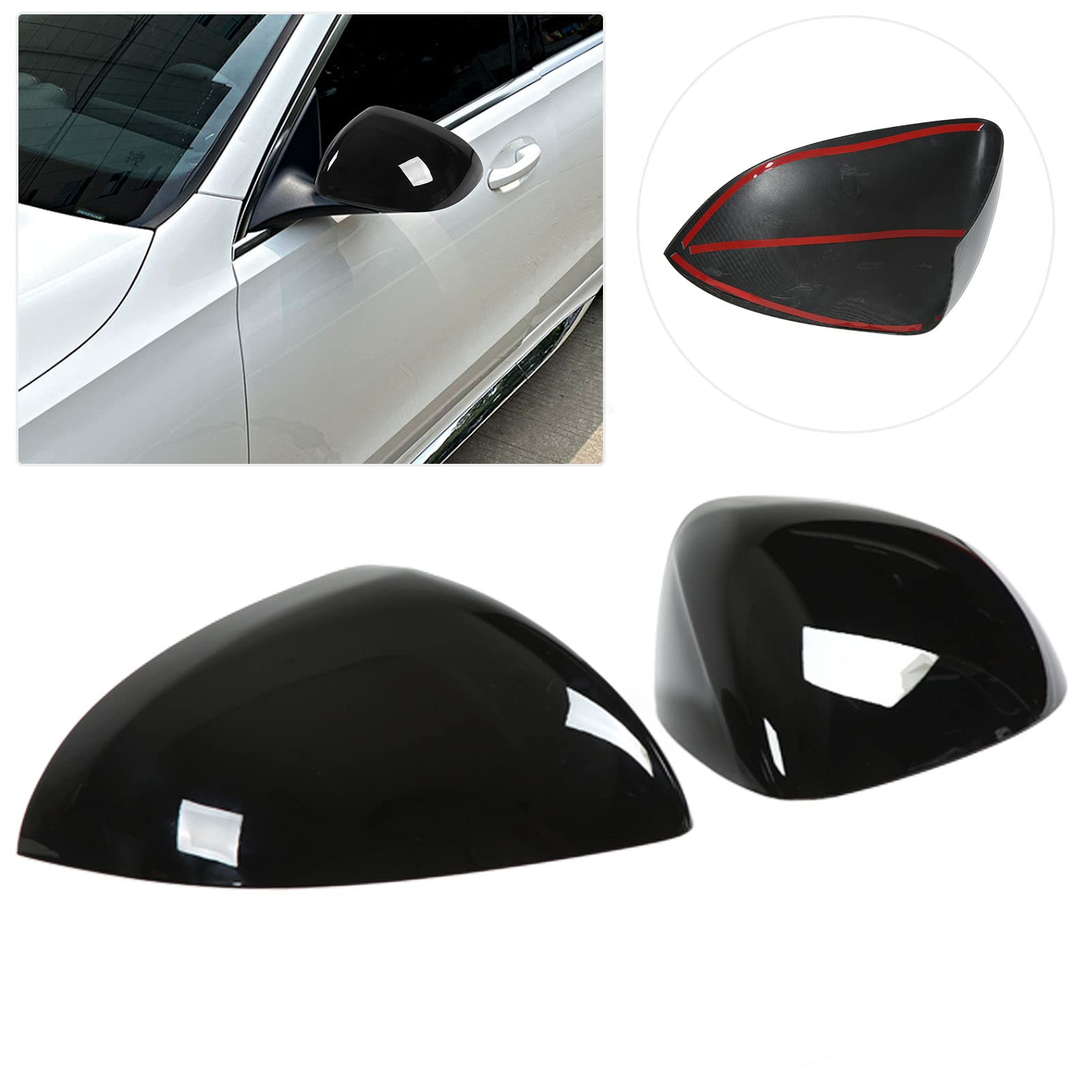 Coppia di coperture di protezione per specchietto retrovisore sinistro e destro di ricambio per Classe C W206 2022+ (nero) - 2