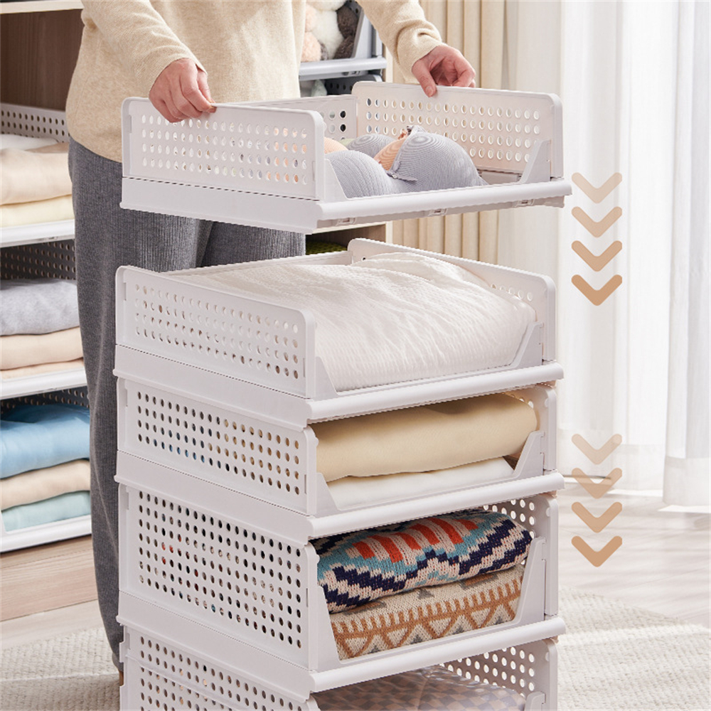 Set di 5 contenitori pieghevoli per guardaroba, contenitori impilabili, cestini in plastica per cassetti contenitori per guardaroba mensola pieghevole - 7