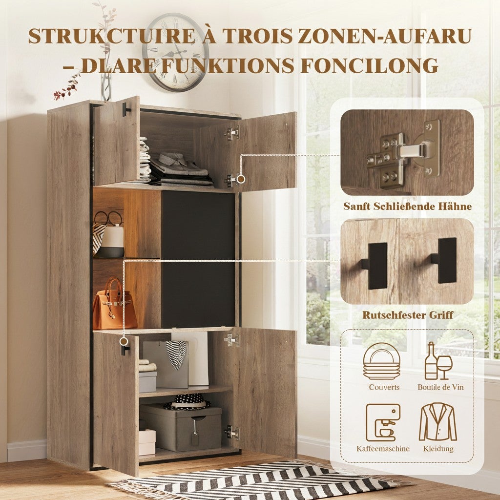 Armoire de Rangement 150cm Effet Bois & Noir - Buffet Haut avec Porte Coulissante & Placard - Style Industriel Bureau Salon - 6